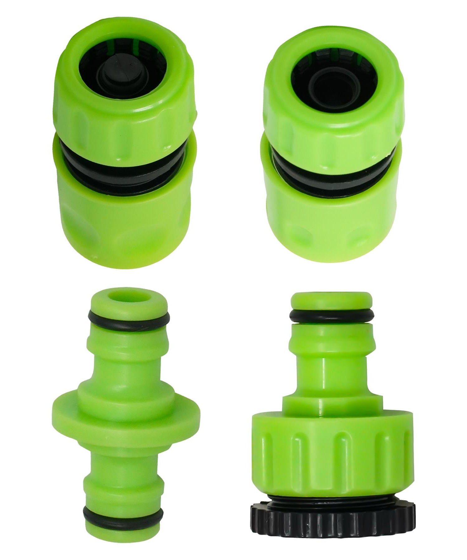 4PC Garden Hose Pipe Fitting Set Adaptor Waterstop 2-Way Connectors 1/2", 3/4" By Dapetz