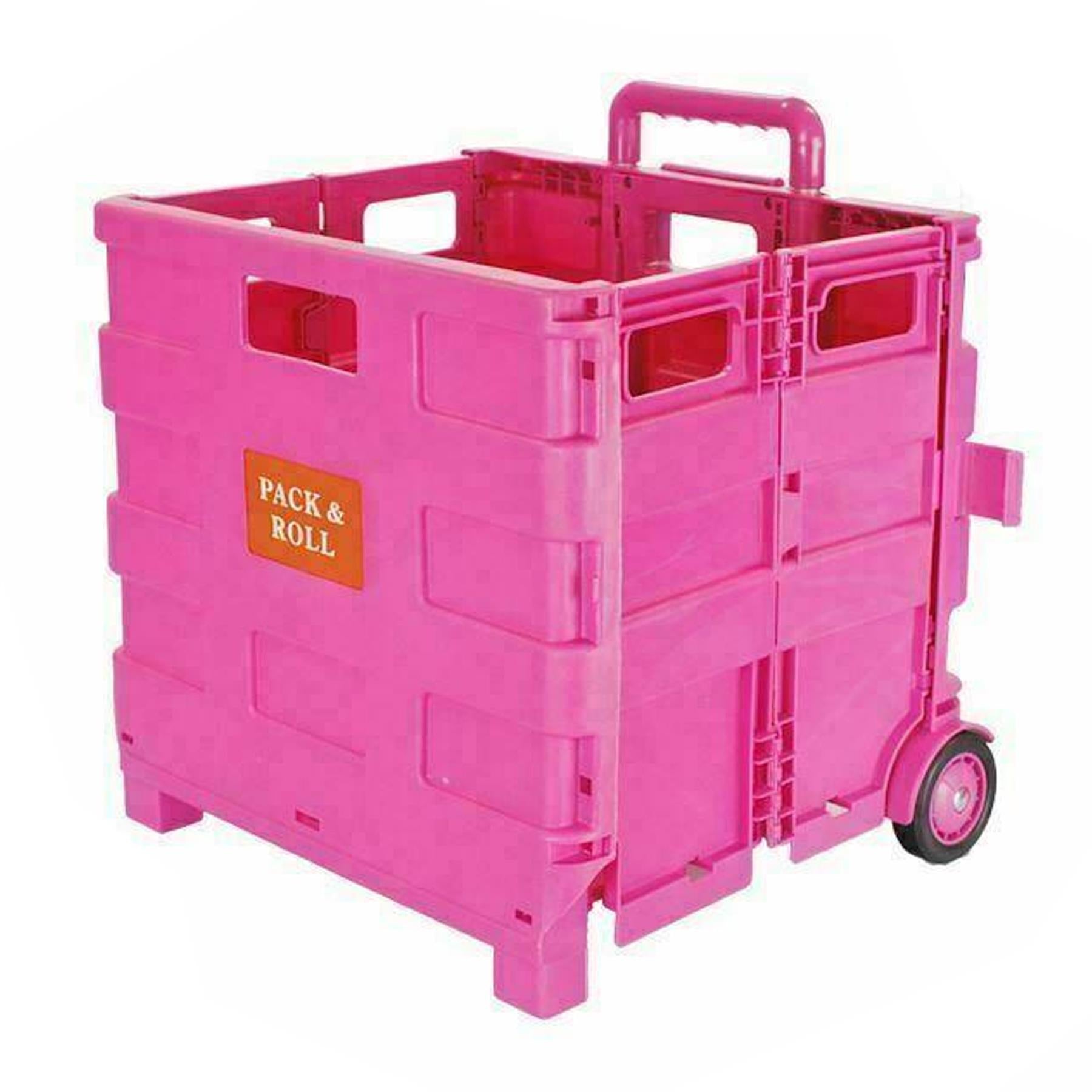 Dapetz Folding Shopping Trolley Foldable Cart Boot Fold Up Storage Box Crate 25kg Load Capacity - Pink