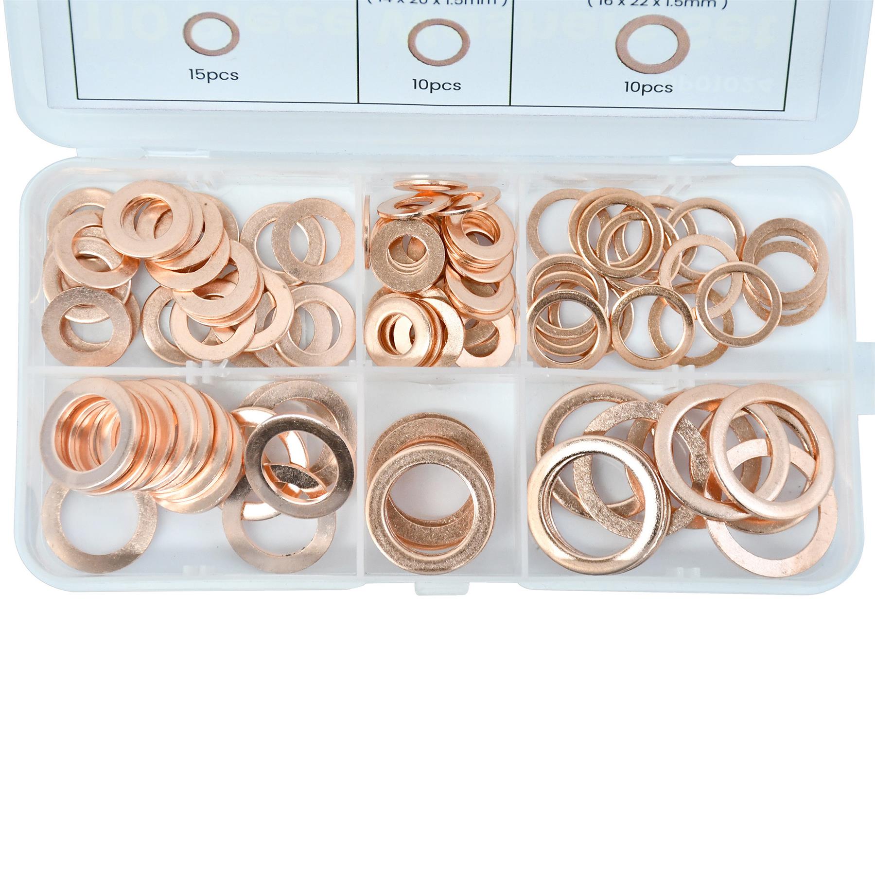 Assorted Box 110 Piece Imperial Washers Solid Copper Sump Plug Washer Set New By Dapetz