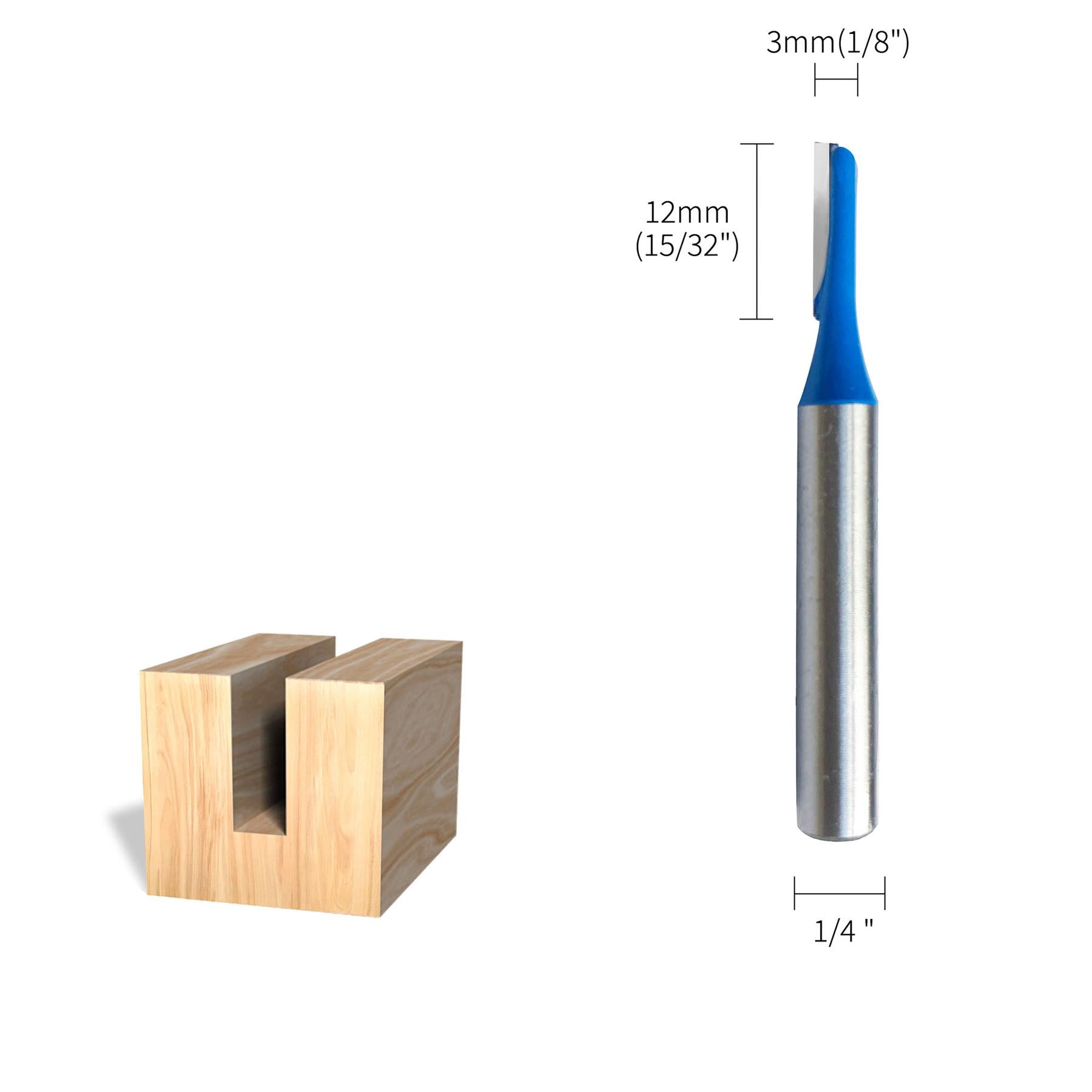Straight 2 Flute Router Bit Cutter 1/4" Shank Carbide TCT Groove Metric 3 x 12mm