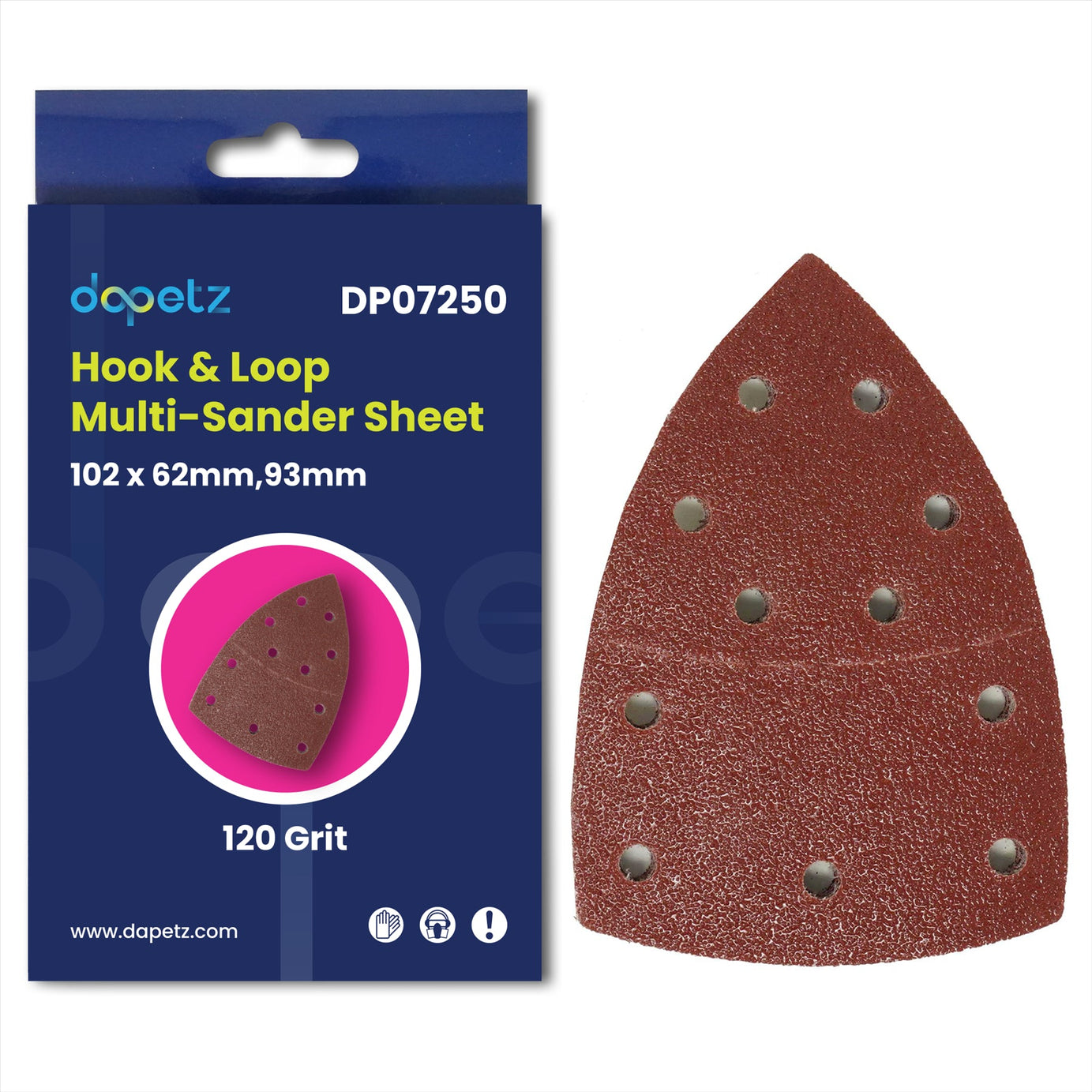 120Grit Hook & Loop Multi-Sander Sheets 102 x 62mm, 93mm 10pk w/ 11 Punched Hole