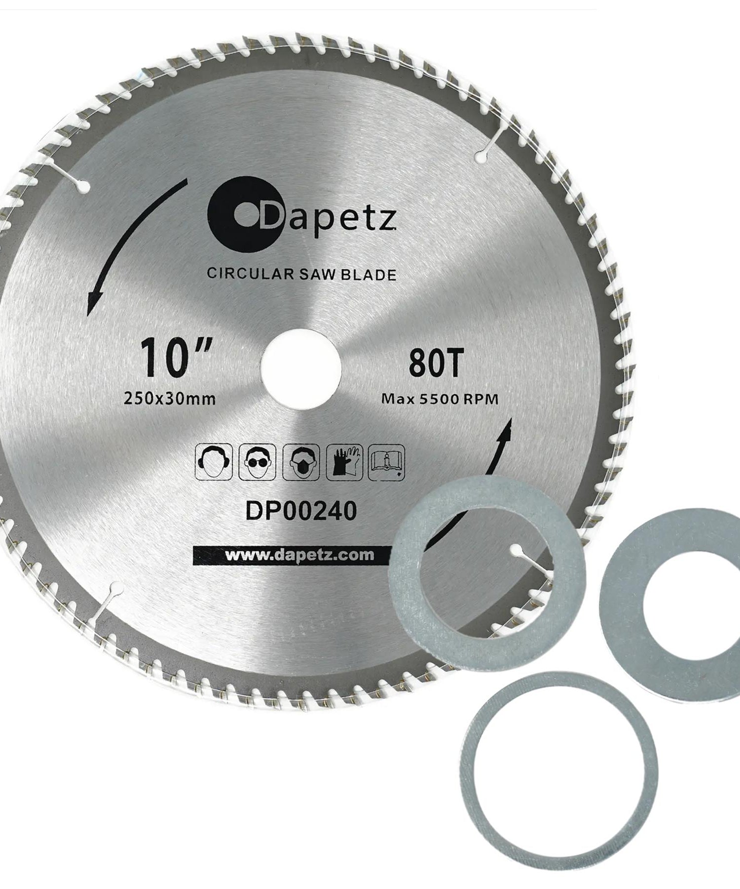Circular Saw Blade 30mm Bore 25mm 20mm 16mm Rings Mitre 10" 80T Fine Cut 250mm by Daptez