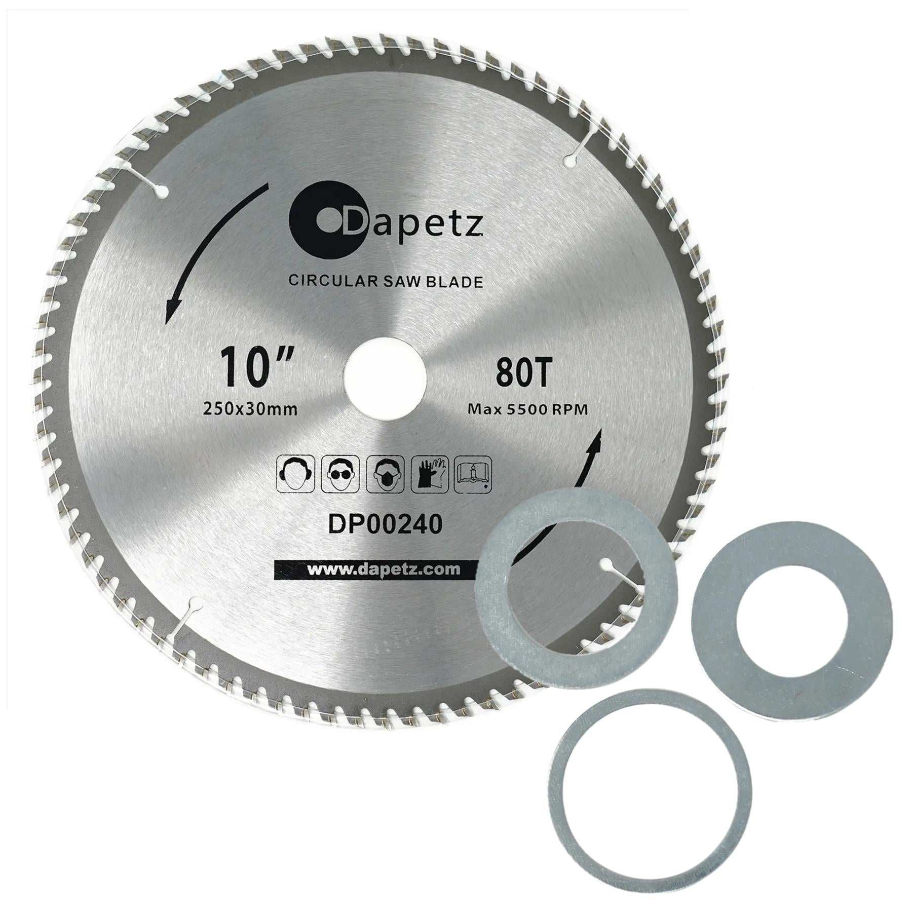 Circular Saw Blade 30mm Bore 25mm 20mm 16mm Rings Mitre 10" 80T Fine Cut 250mm by Daptez