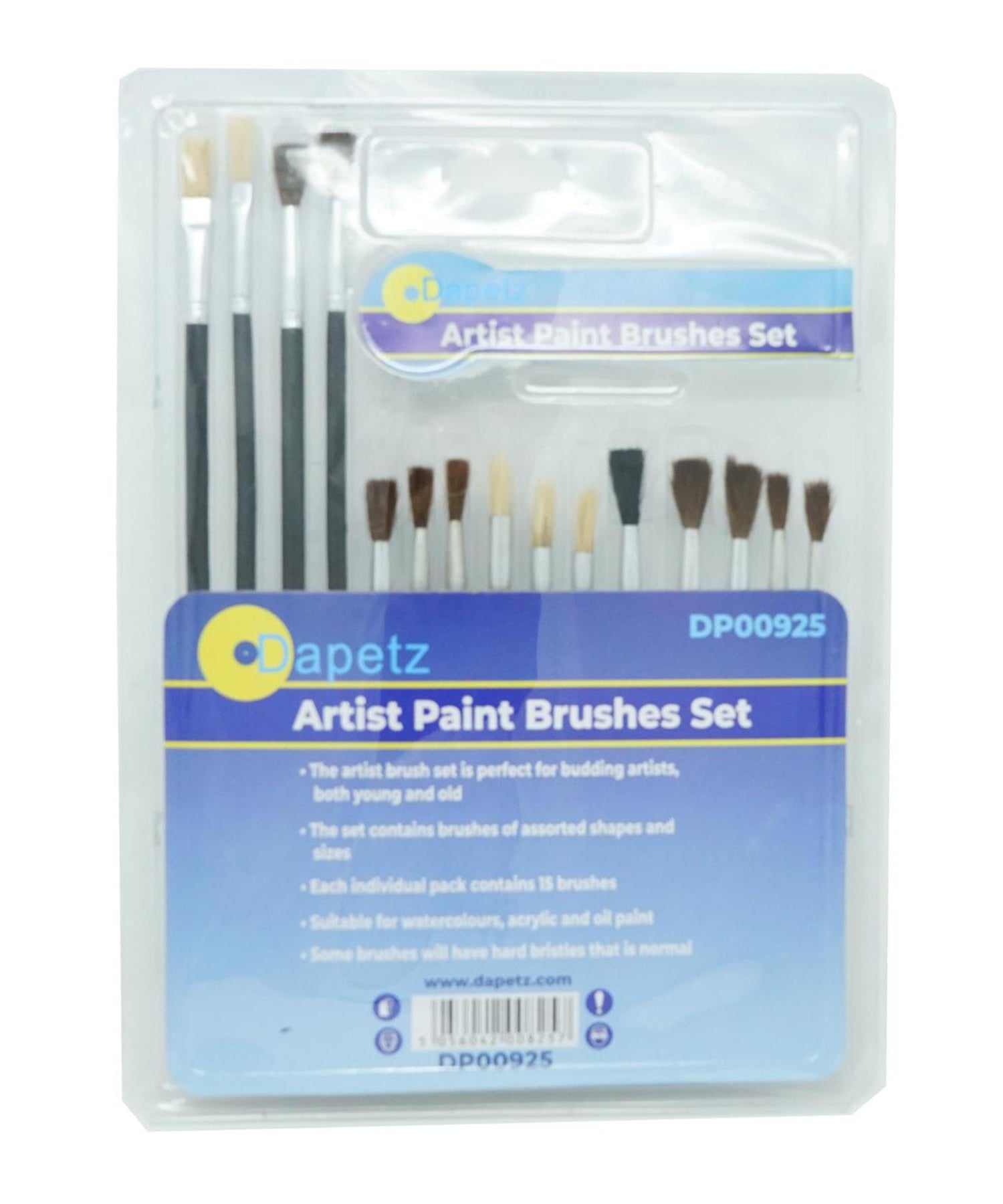 15 PCS ASSORTED ARTIST PAINT BRUSH SETS Acrylic/Oil/Watercolour Thin Thick round By Dapetz