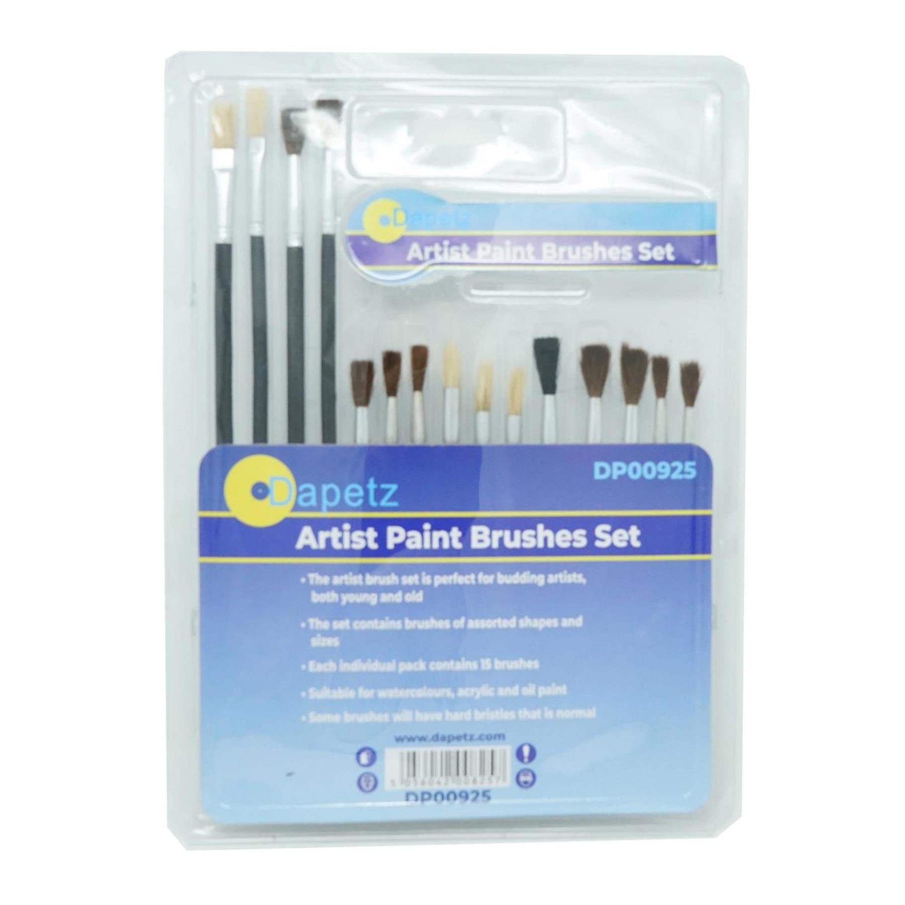 15 PCS ASSORTED ARTIST PAINT BRUSH SETS Acrylic/Oil/Watercolour Thin Thick round By Dapetz