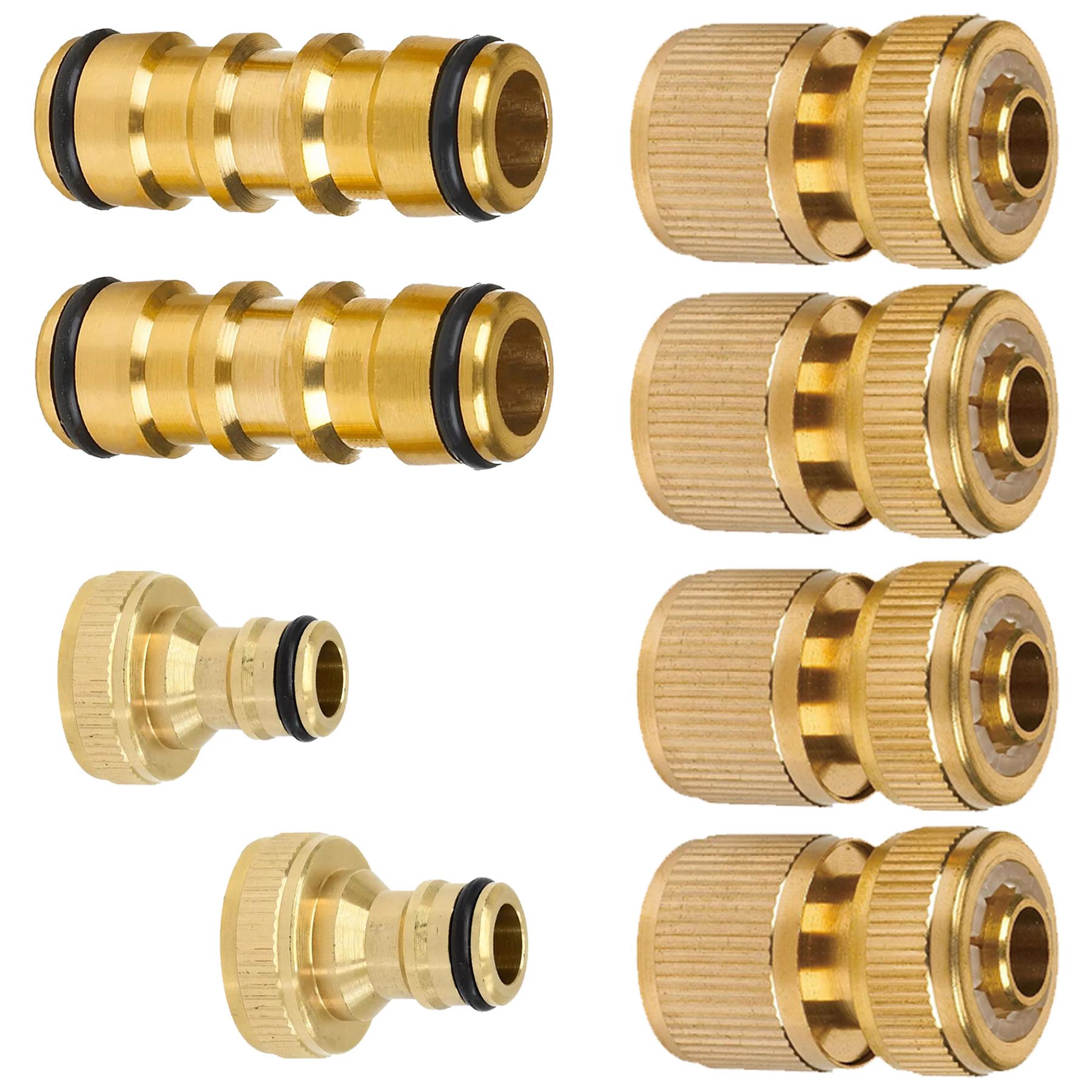 Brass Tap Connector 1/2" 3/4" Water Hose Pipe Adaptor Fitting Set Pack of 8