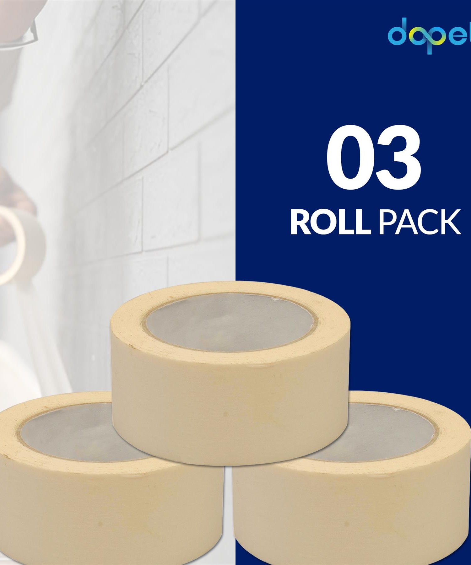 Masking Tape General 75mm x 50m DIY Painter Decorating Easy Tear White 3PCS By Dapetz