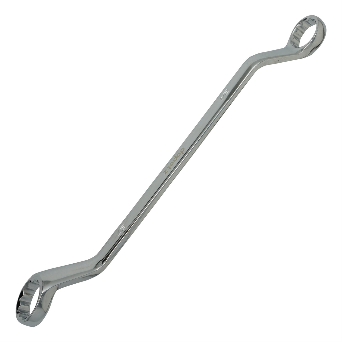 24mm - 27mm Deep Offset Bi-Hex Swan Neck Ring Spanner Wrench Metric Polished Crv