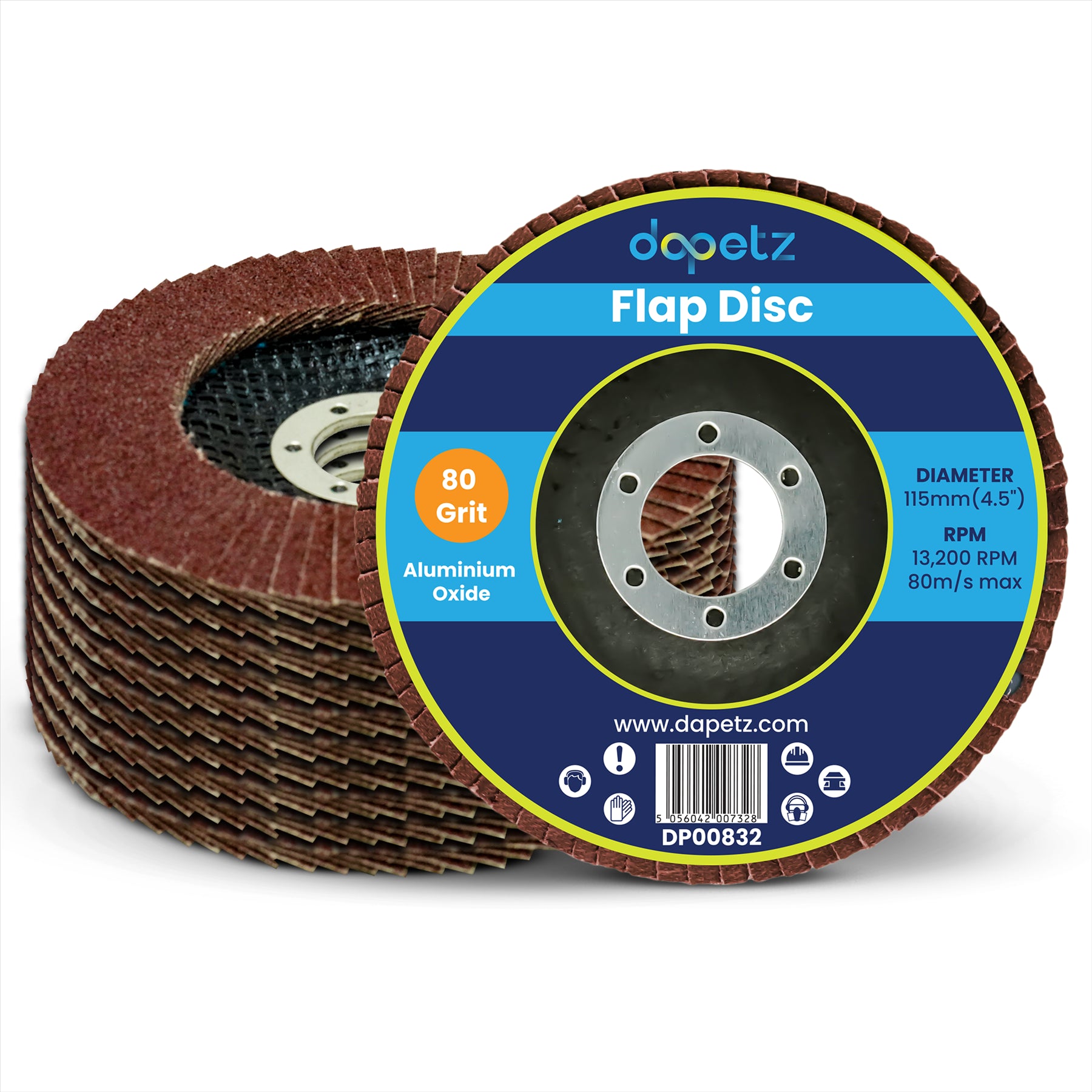 (Pack of 10 ) Angle Grinder Aluminium Oxide FLAP DISCS Grinding Wheel 115mm 4.5'' 80 Grit by Daptez