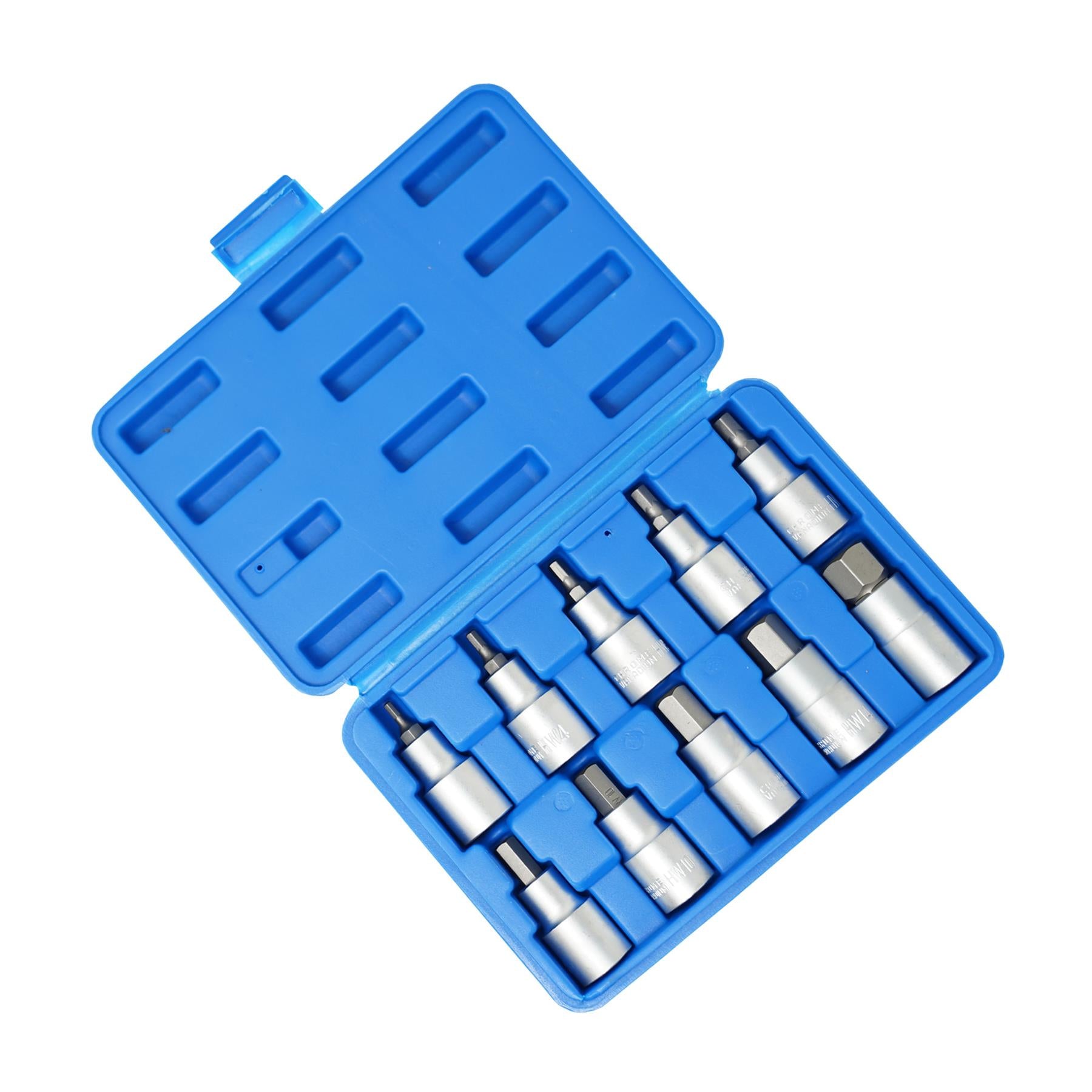 10PC Hex Allen Key Bit Socket Set 1/2" Drive, 4mm to 19mm | With Storage Case by Dapetz