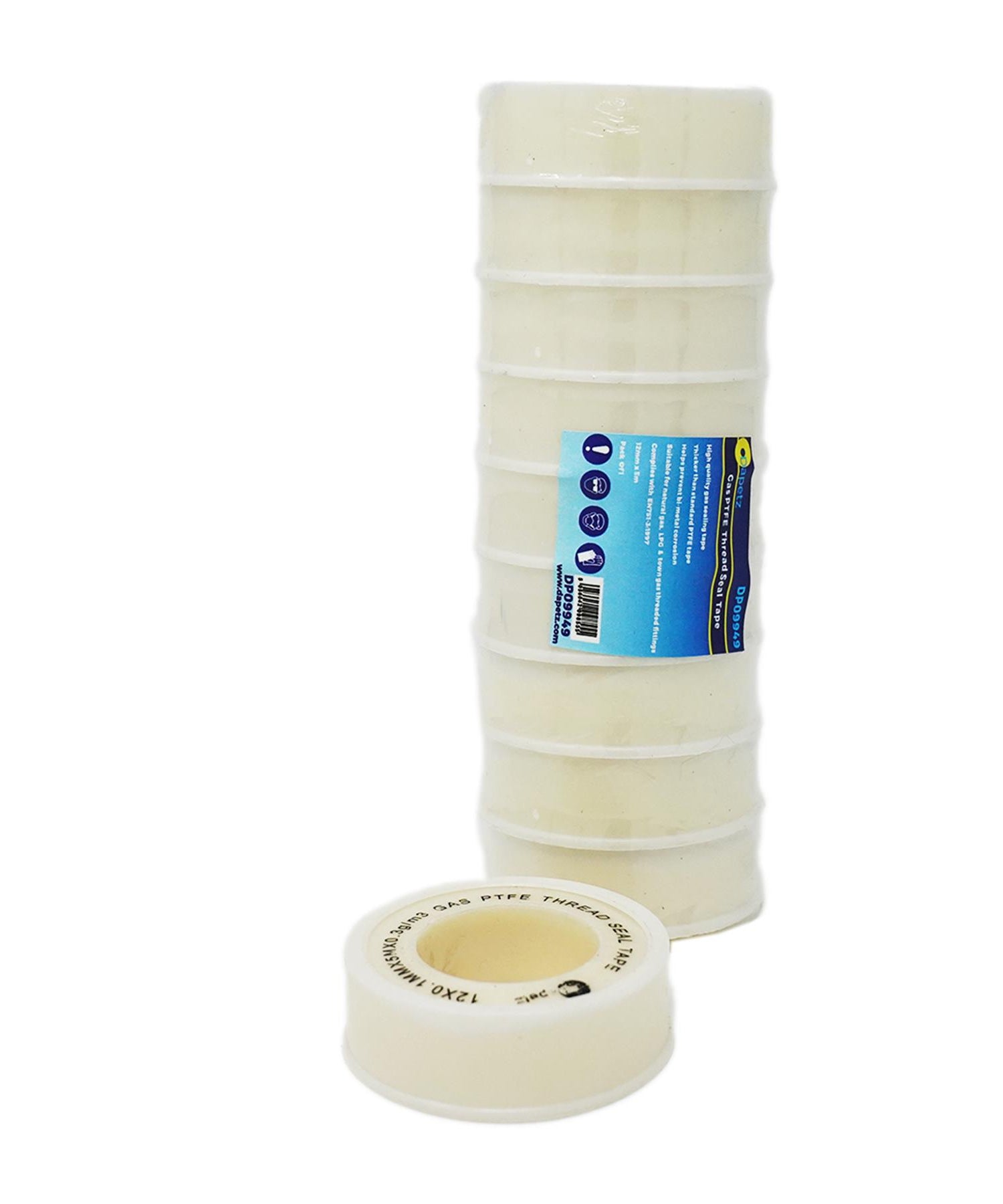 (Pack of 10) PTFE Tape Gas for Thread Seal White Teflon Tape 12mm x 5m by Dapetz