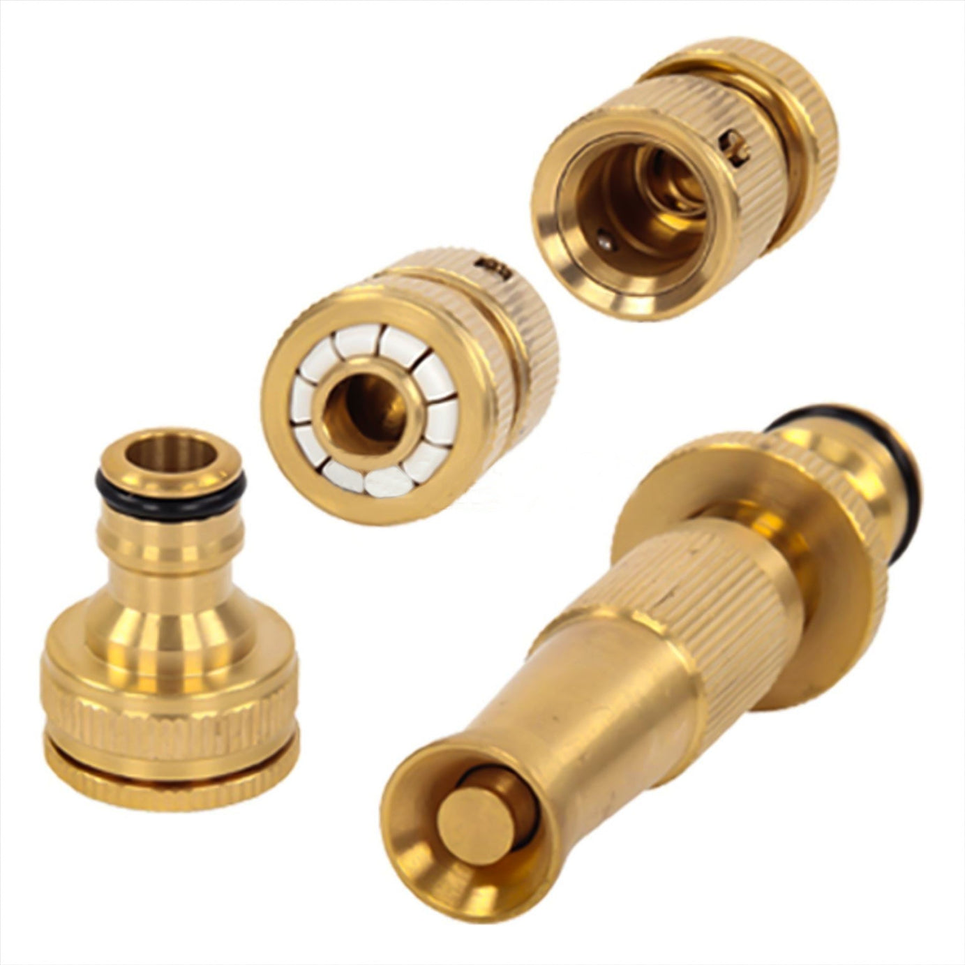 4 Piece Brass Hose Tap Fitting Connecter Set High Quality For Gardening Plumbing