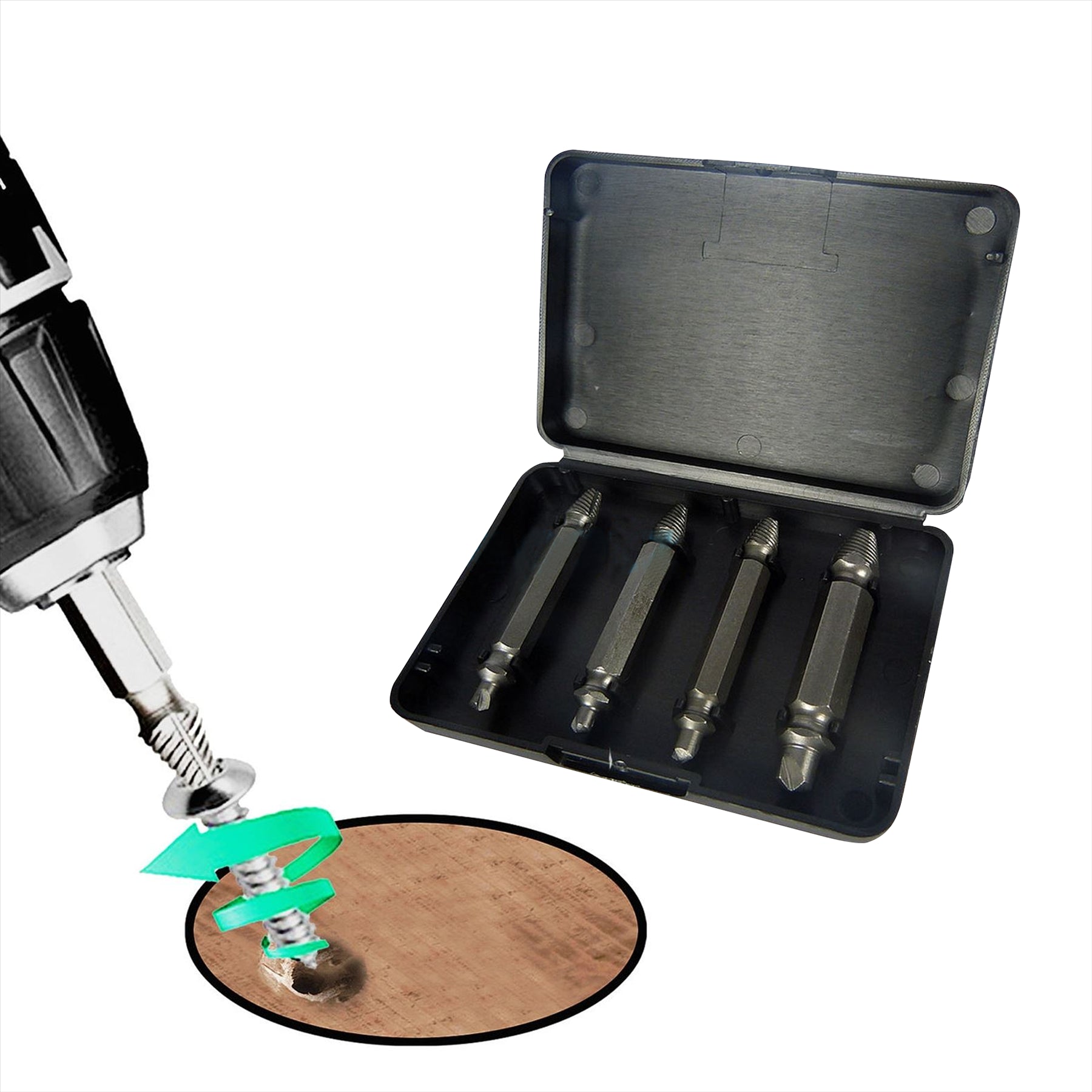 Screw Extractor Drill Bits Tool Set Broken Damaged Bolt Remover 4PCS By Dapetz