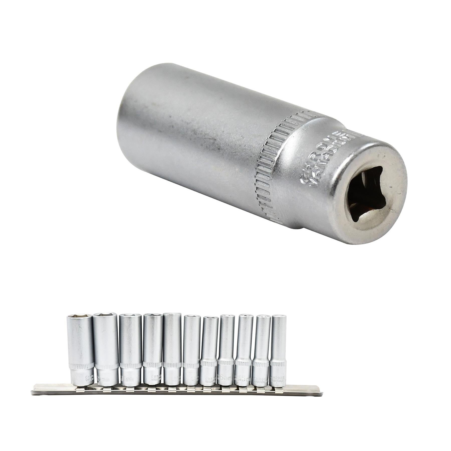 1/4" Deep Socket Set 11Pc 4 - 13mm Deep Drive Sockets Cr-V Long Reach By Dapetz