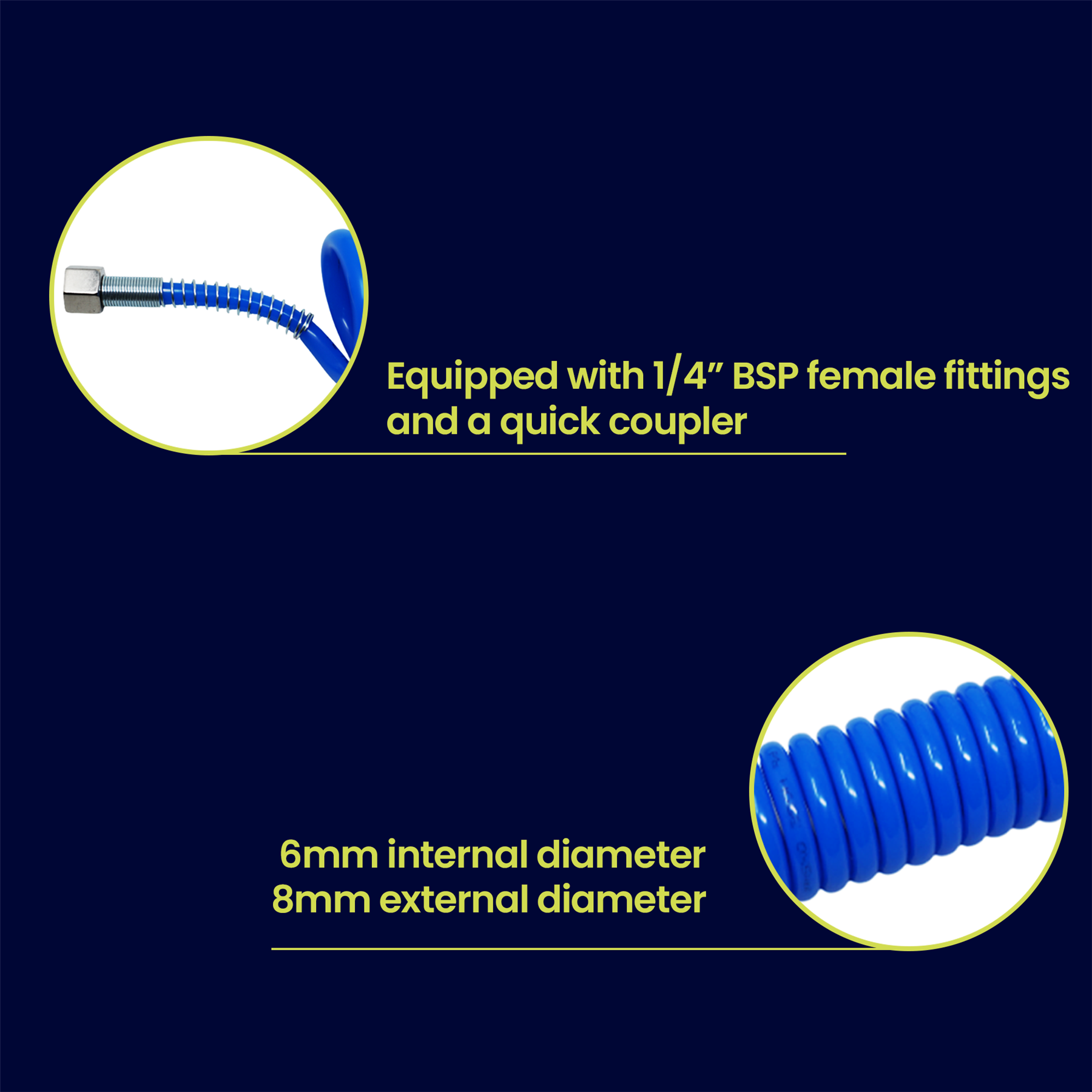 Coiled Air Hose 10M Air Tools Hose With 1/4" BSP Female Nut End Fittings 10 Bar by Daptez