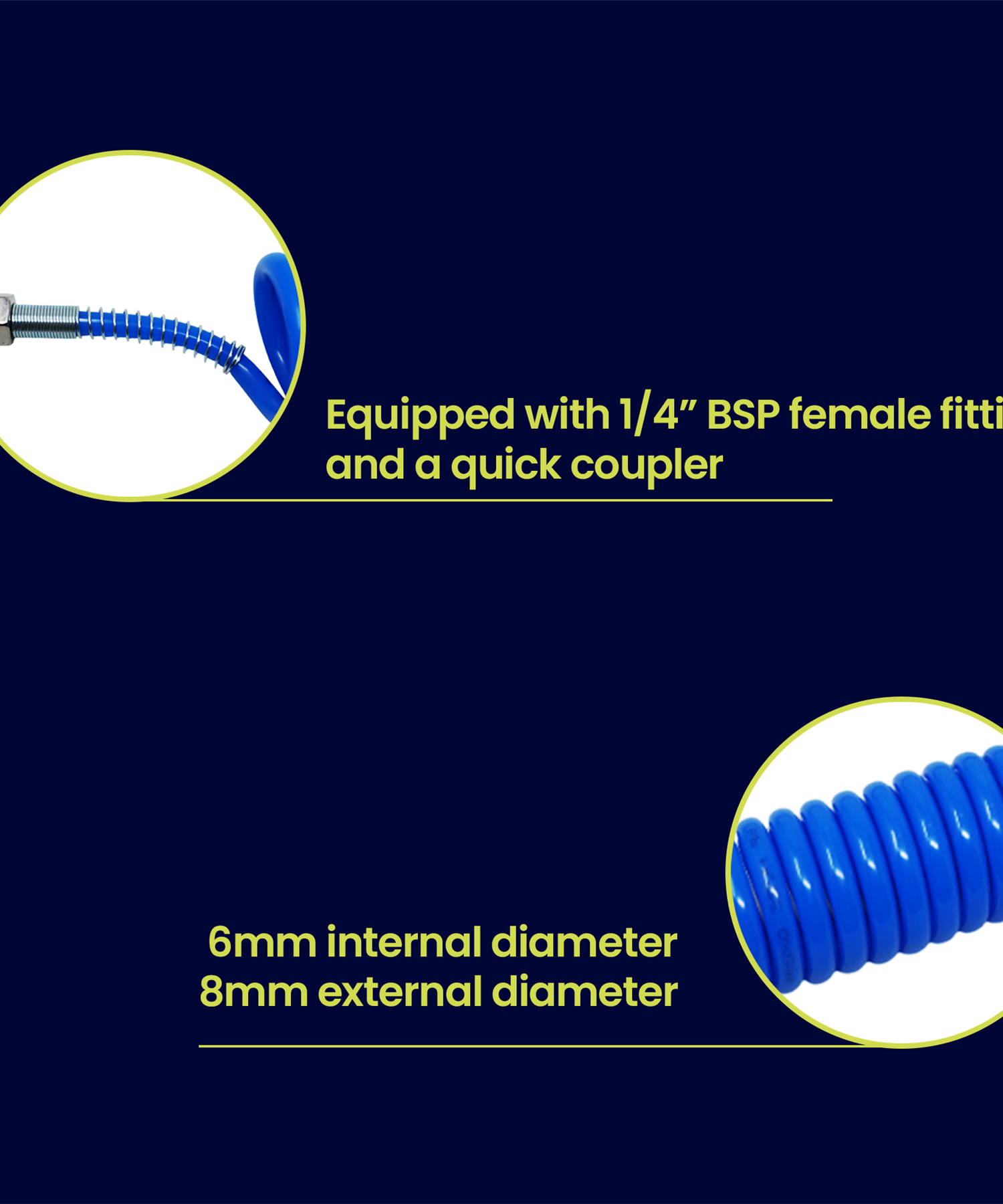 Coiled Air Hose 10M Air Tools Hose With 1/4" BSP Female Nut End Fittings 10 Bar by Daptez