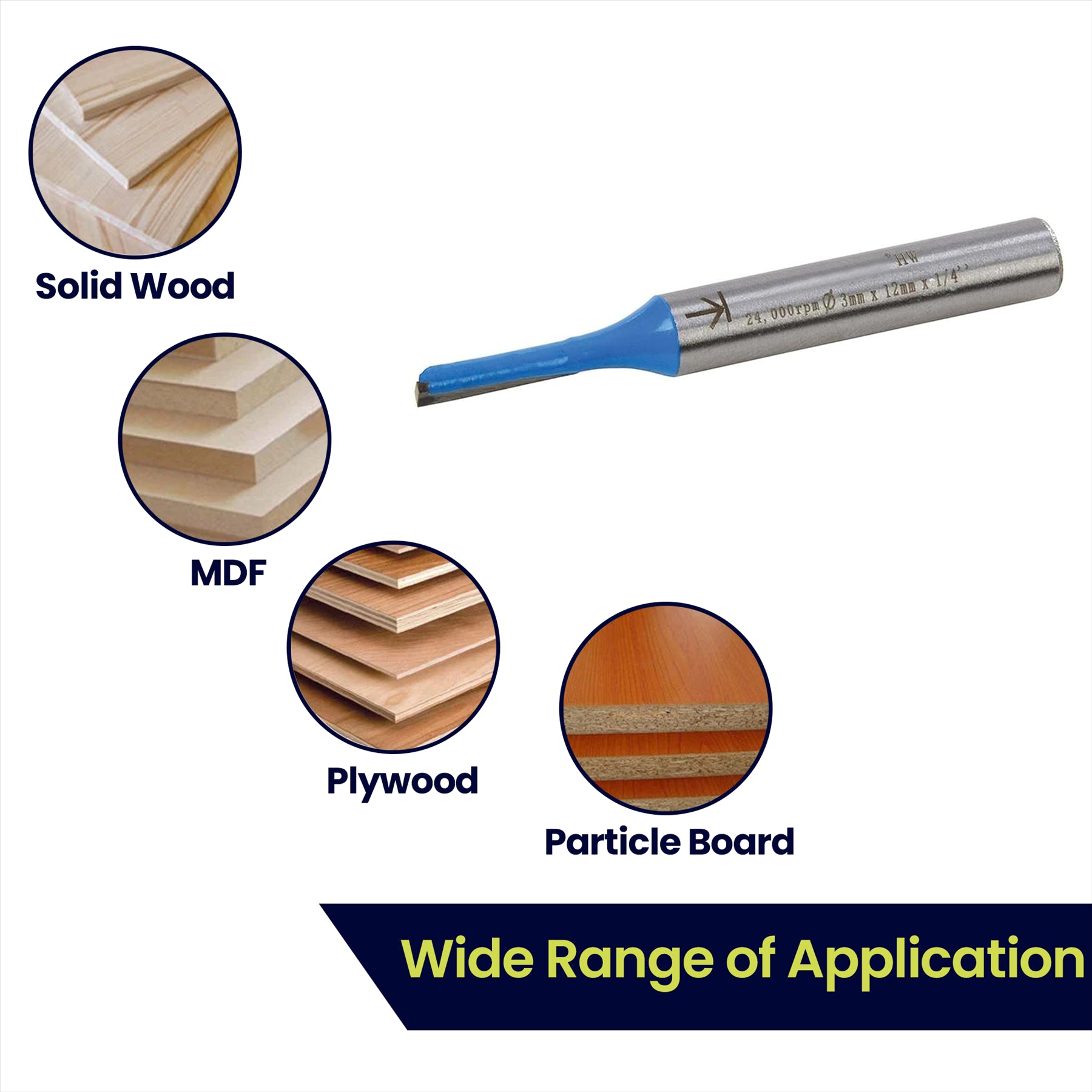 Straight 2 Flute Router Bit Cutter 1/4" Shank Carbide TCT Groove Metric 3 x 12mm
