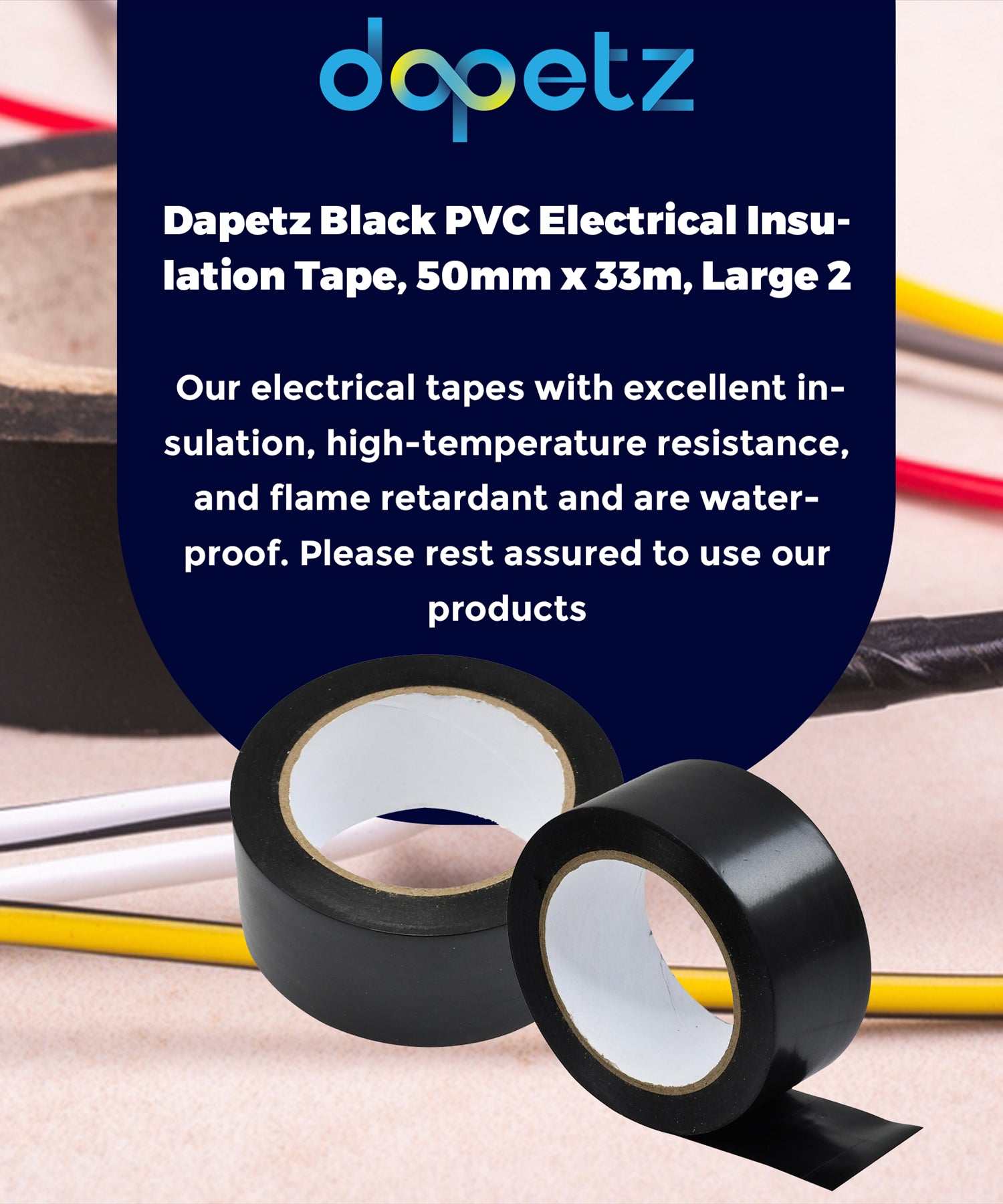Electrical Tape Insulation PVC Electricians Insulating Tape 50mm x 33m Black by Daptez