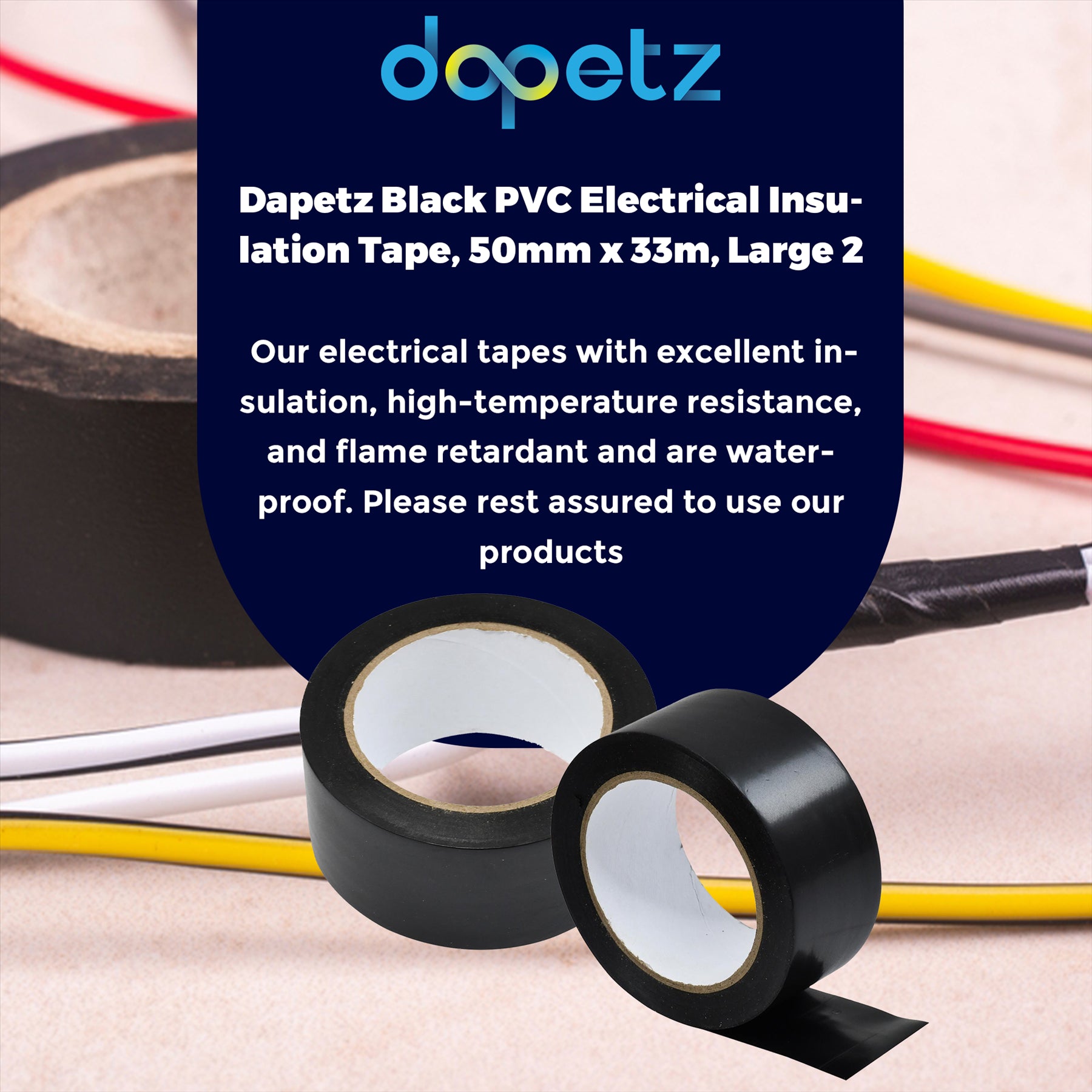 Electrical Tape Insulation PVC Electricians Insulating Tape 50mm x 33m Black by Daptez