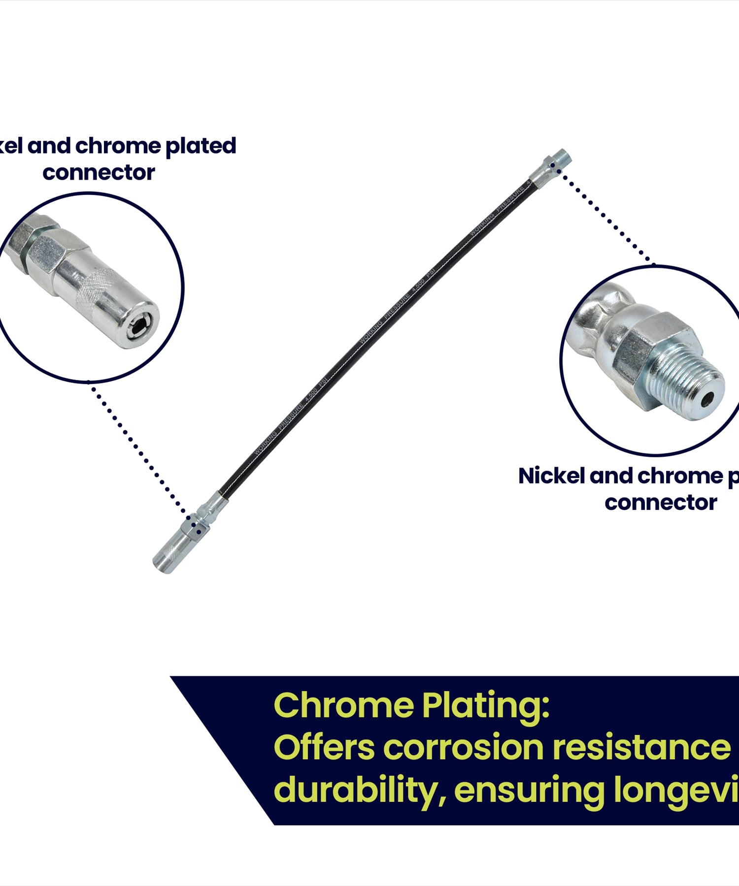 Delivery Hose Grease Gun Connector Flexible 300mm Long Chrome Plate Nozzle by Dapetz