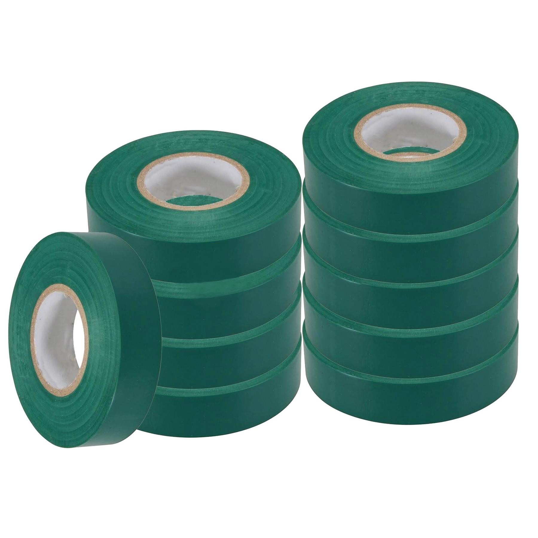 (Pack of 10) Electrical PVC Insulation Tape 22m Flame Retardant Rolls Green by Daptez
