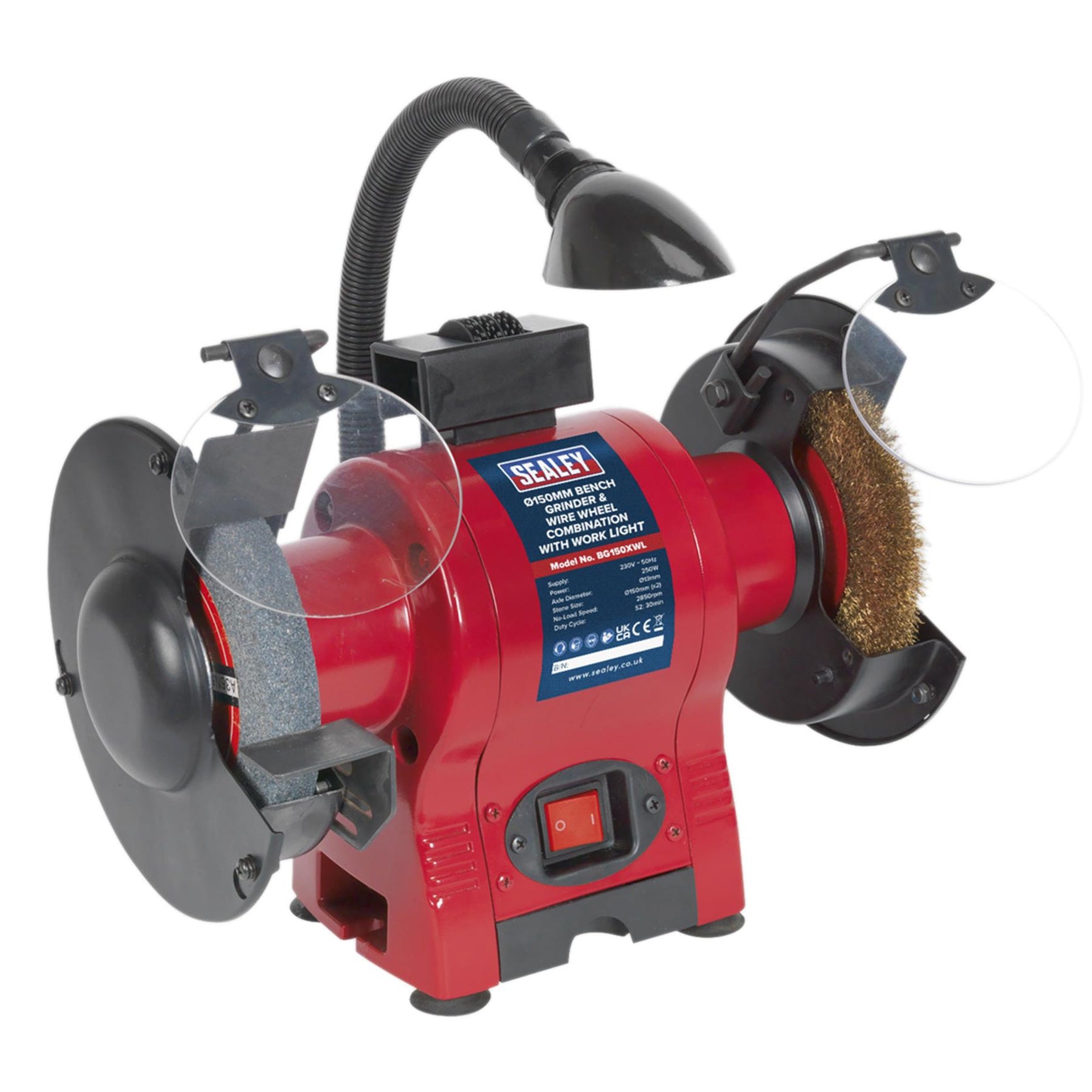 Sealey Bench Grinder 150mm & Wire Wheel Combo with Work Light 230V