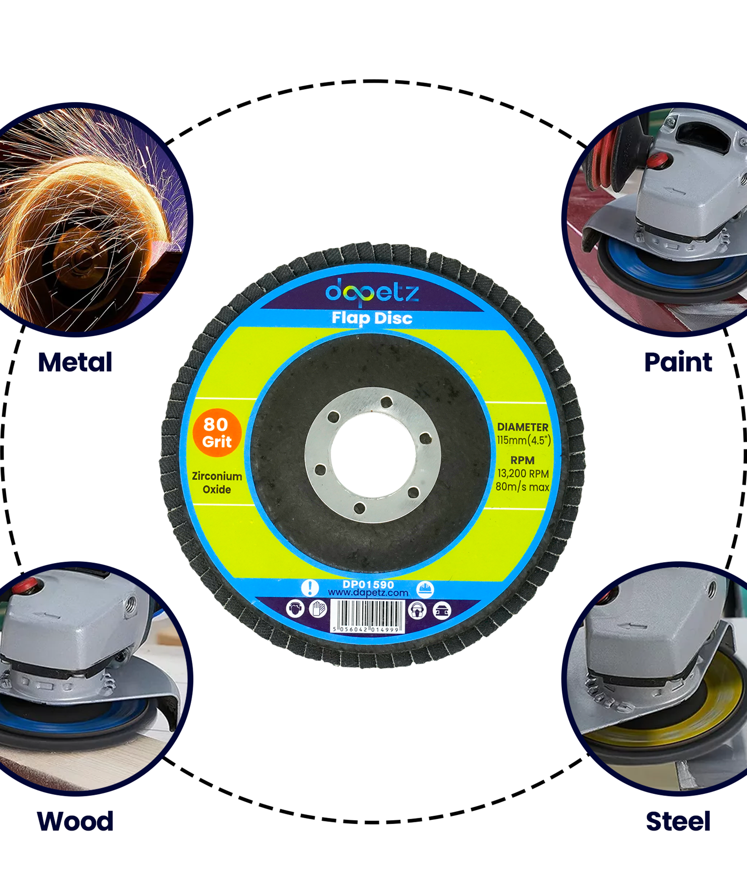 25pcs Flap Grinding Sanding Discs 115mm 4.5" 80 Grit Zirconium Oxide By Dapetz