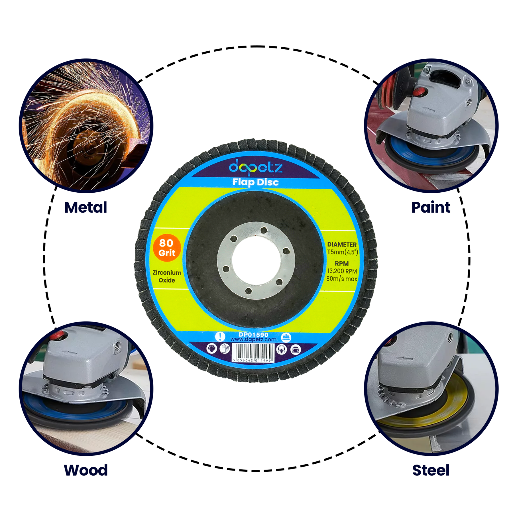 25pcs Flap Grinding Sanding Discs 115mm 4.5" 80 Grit Zirconium Oxide By Dapetz