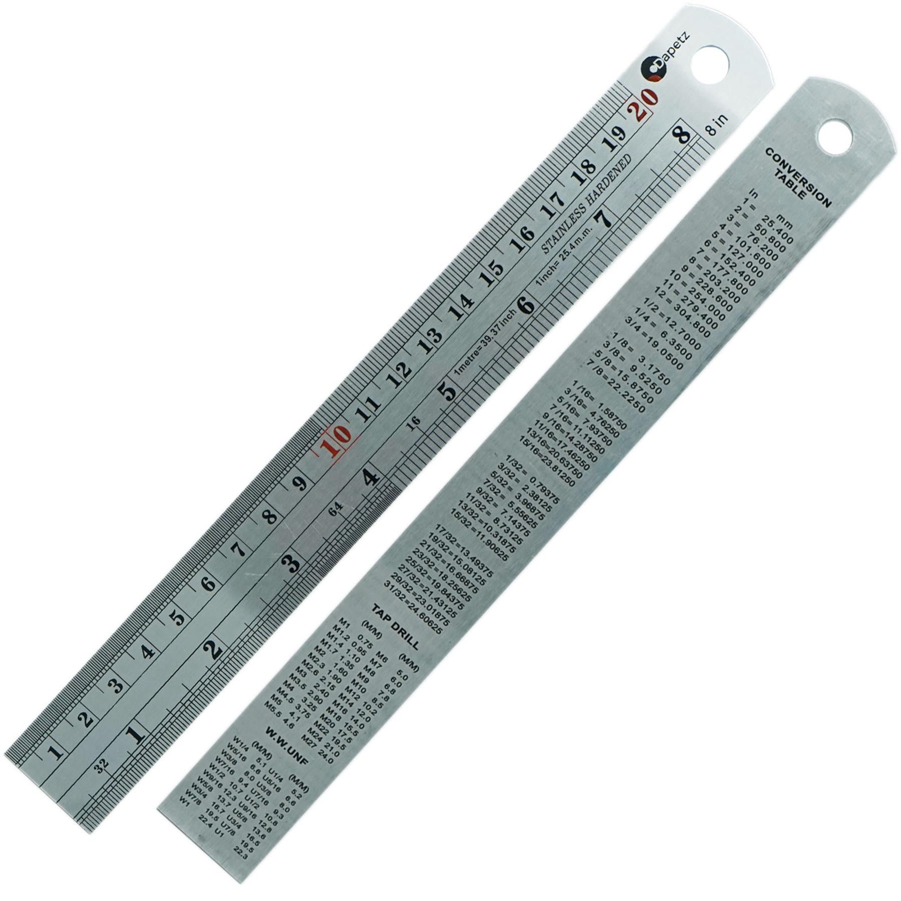 8" 20cm 200mm Stainless Steel Ruler Metal Rule Metric Imperial