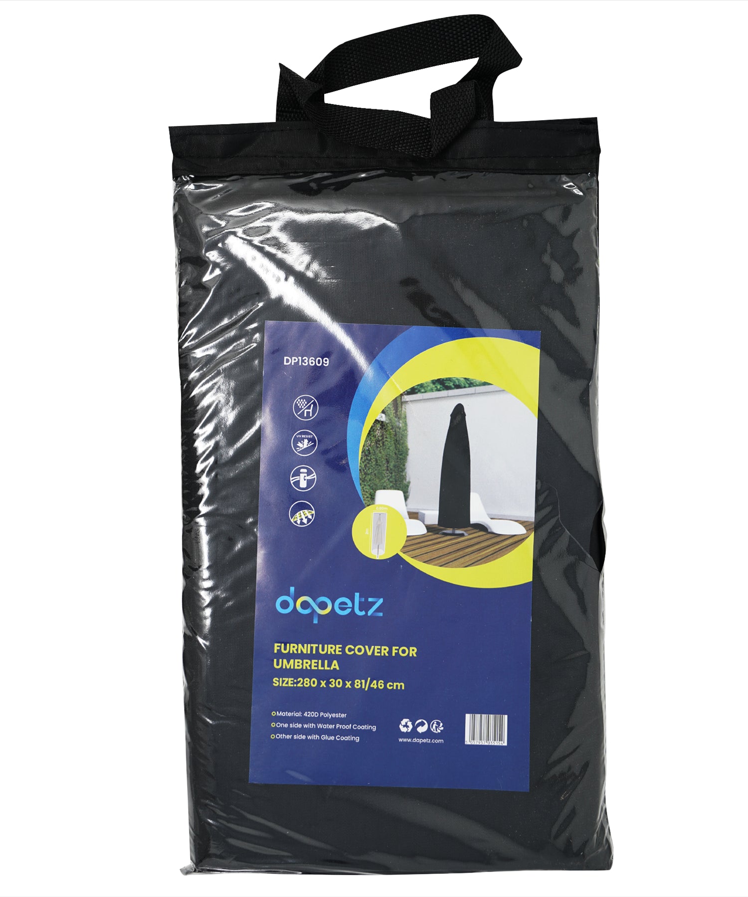 Dapetz Parasol Umbrella Cover, Water Repellent, Windproof Garden Outdoor Cover - Black