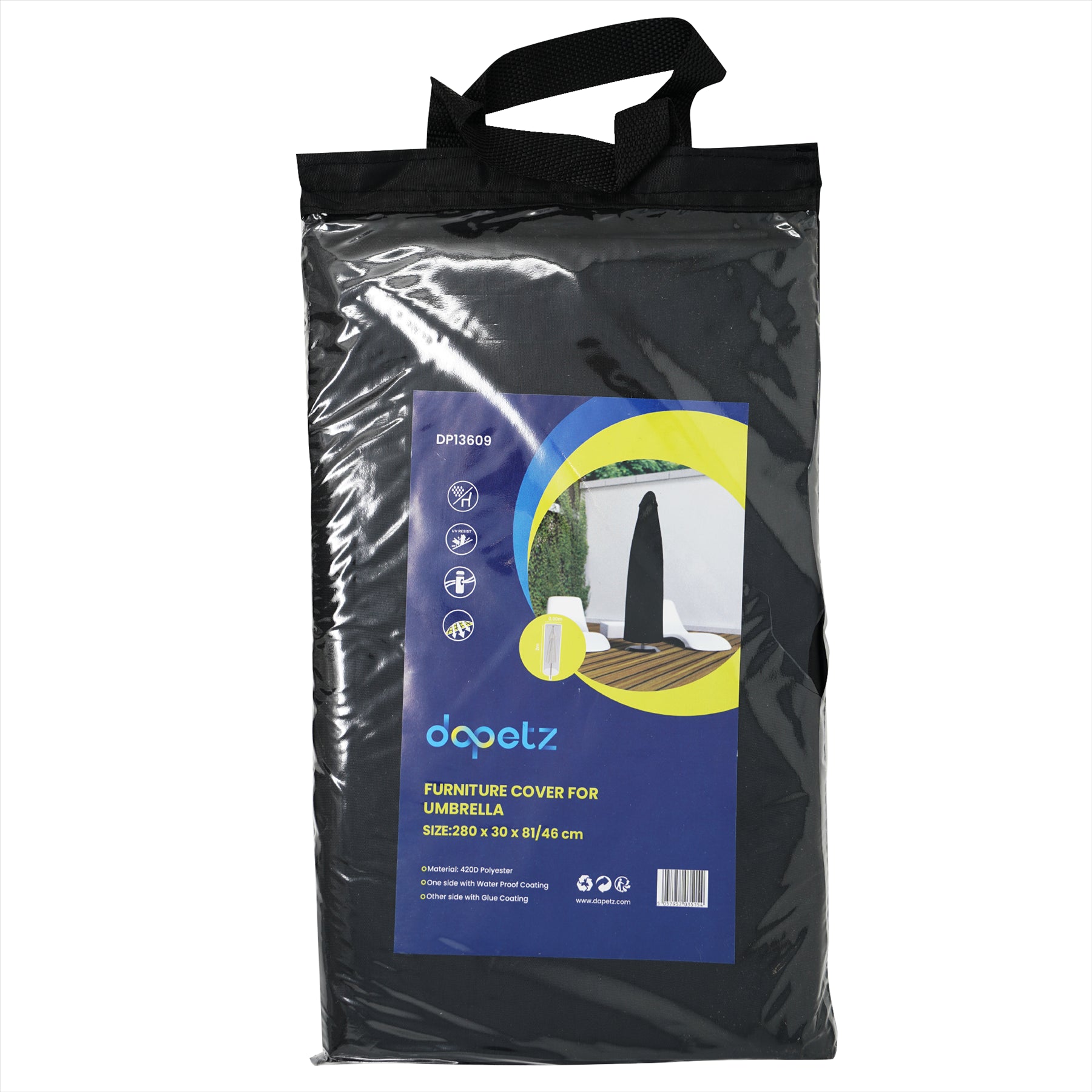 Dapetz Parasol Umbrella Cover, Water Repellent, Windproof Garden Outdoor Cover - Black