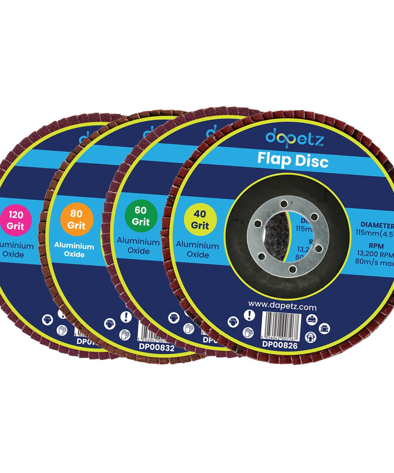 4x Flap Discs 115mm Sanding 40/60/80/120 Grit Grinding Wheels Discs 4.5" Aluminium Oxide Angle Wheel For Bosch By Dapetz