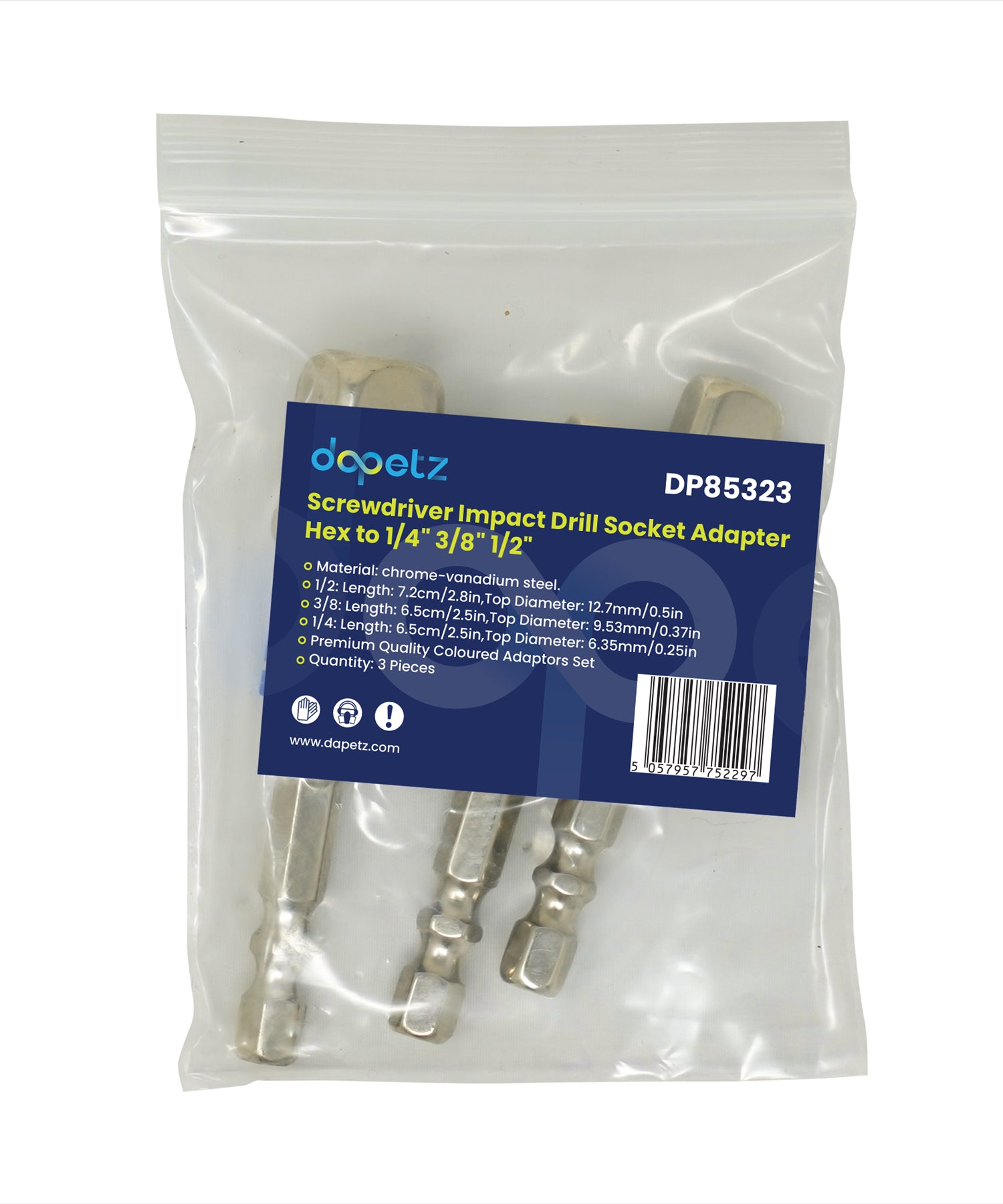 Screwdriver Impact Drill Socket Adapter Hex To 1/4" 3/8" 1/2" Inch Bit Ratchet T 3PCS By Dapetz