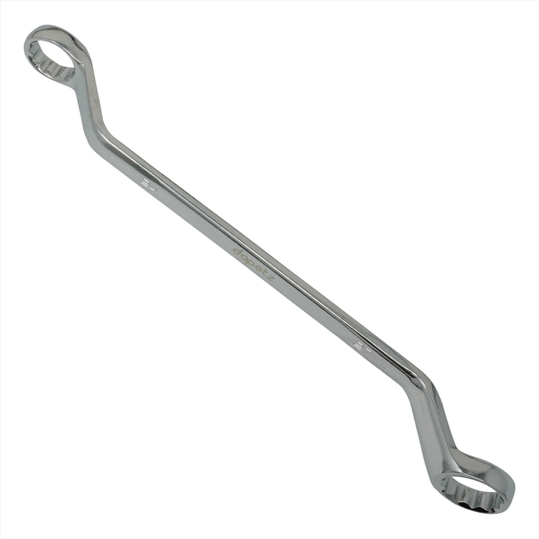 24mm - 27mm Deep Offset Bi-Hex Swan Neck Ring Spanner Wrench Metric Polished Crv