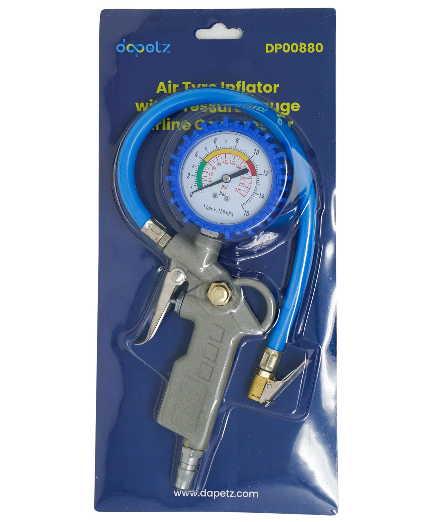 Tyre Air Inflator and Pressure Gauge Gun For Use With Air Compressor Car Van