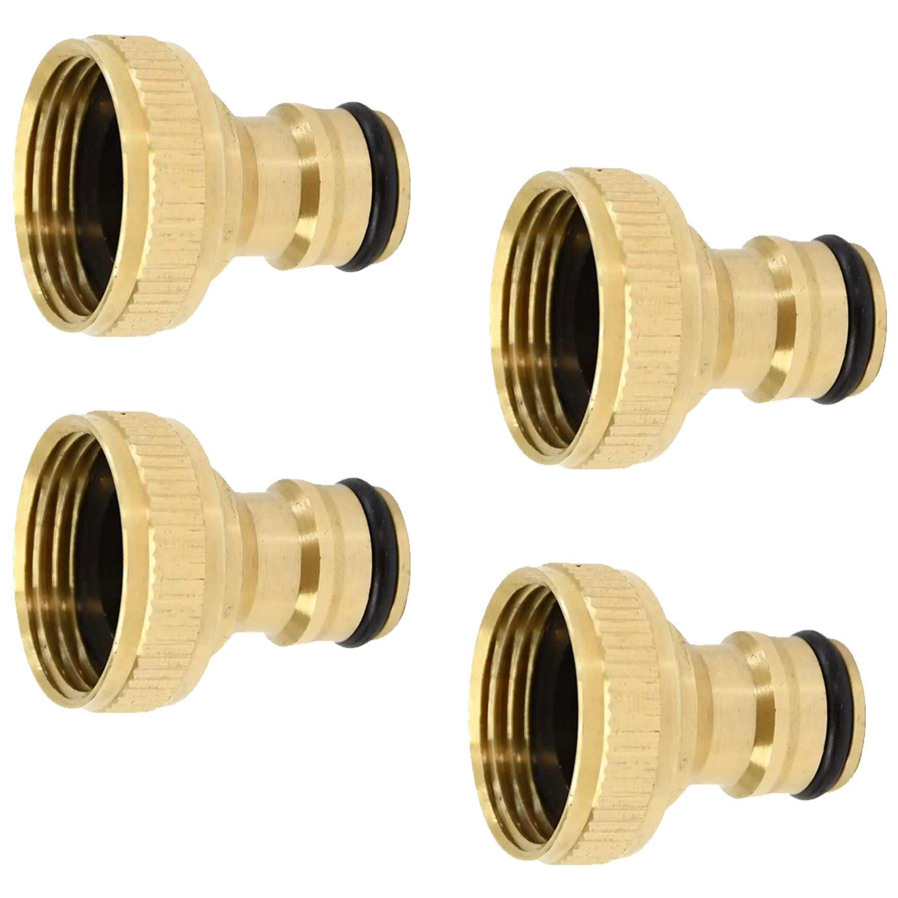 4x Brass Hose Tap Connector 3/4" Threaded Garden Water Pipe Adaptor Fitting By Dapetz