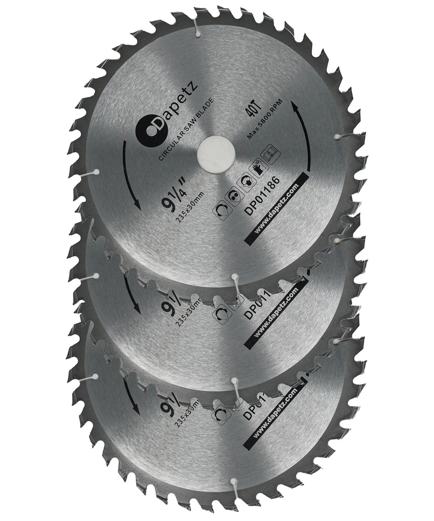 (Pack of 3) Circular Saw Blades 235mm Dia | 24, 40 & 48 Teeth 30mm Bore TCT Saw Disc for Wood by Dapetz