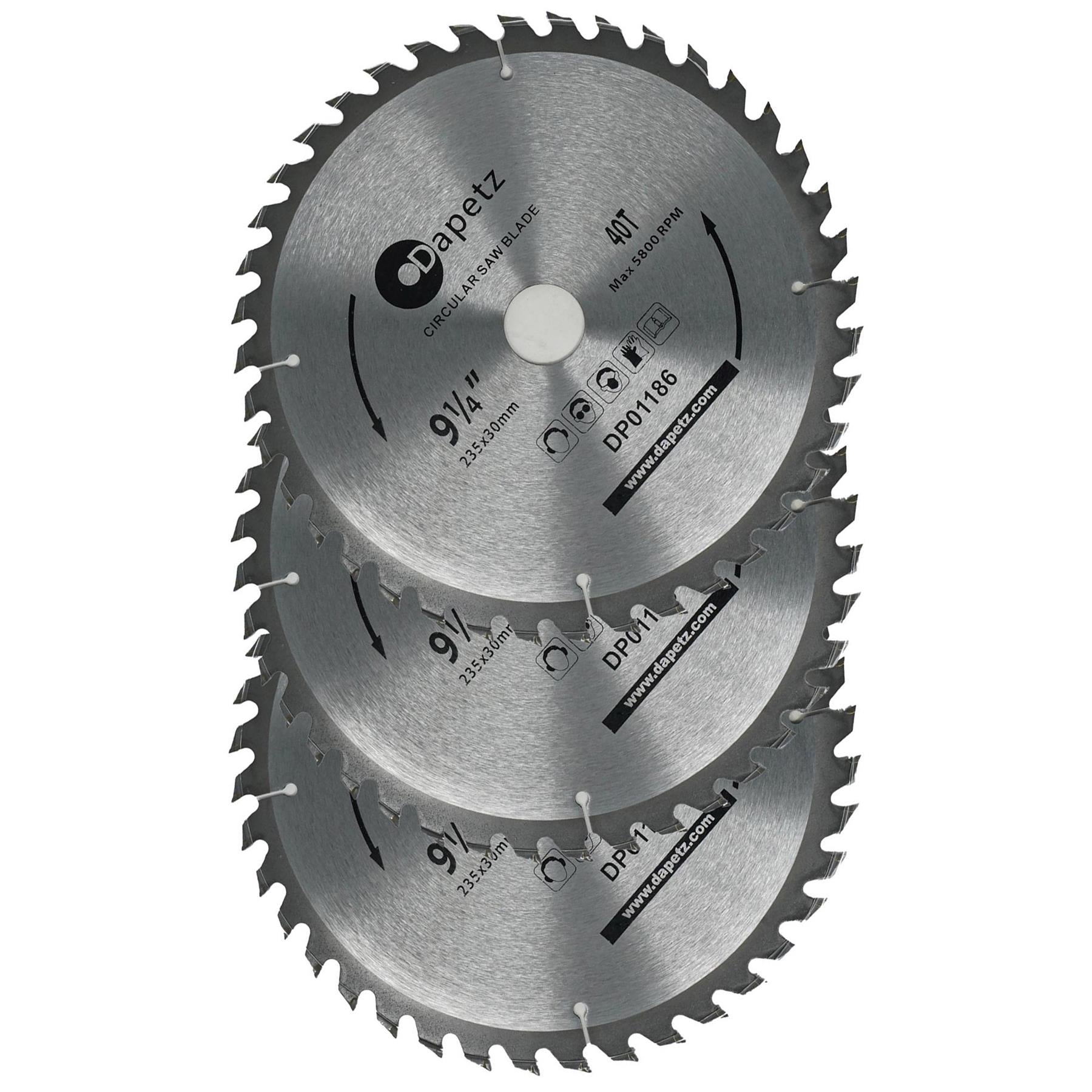 (Pack of 3) Circular Saw Blades 235mm Dia | 24, 40 & 48 Teeth 30mm Bore TCT Saw Disc for Wood by Dapetz