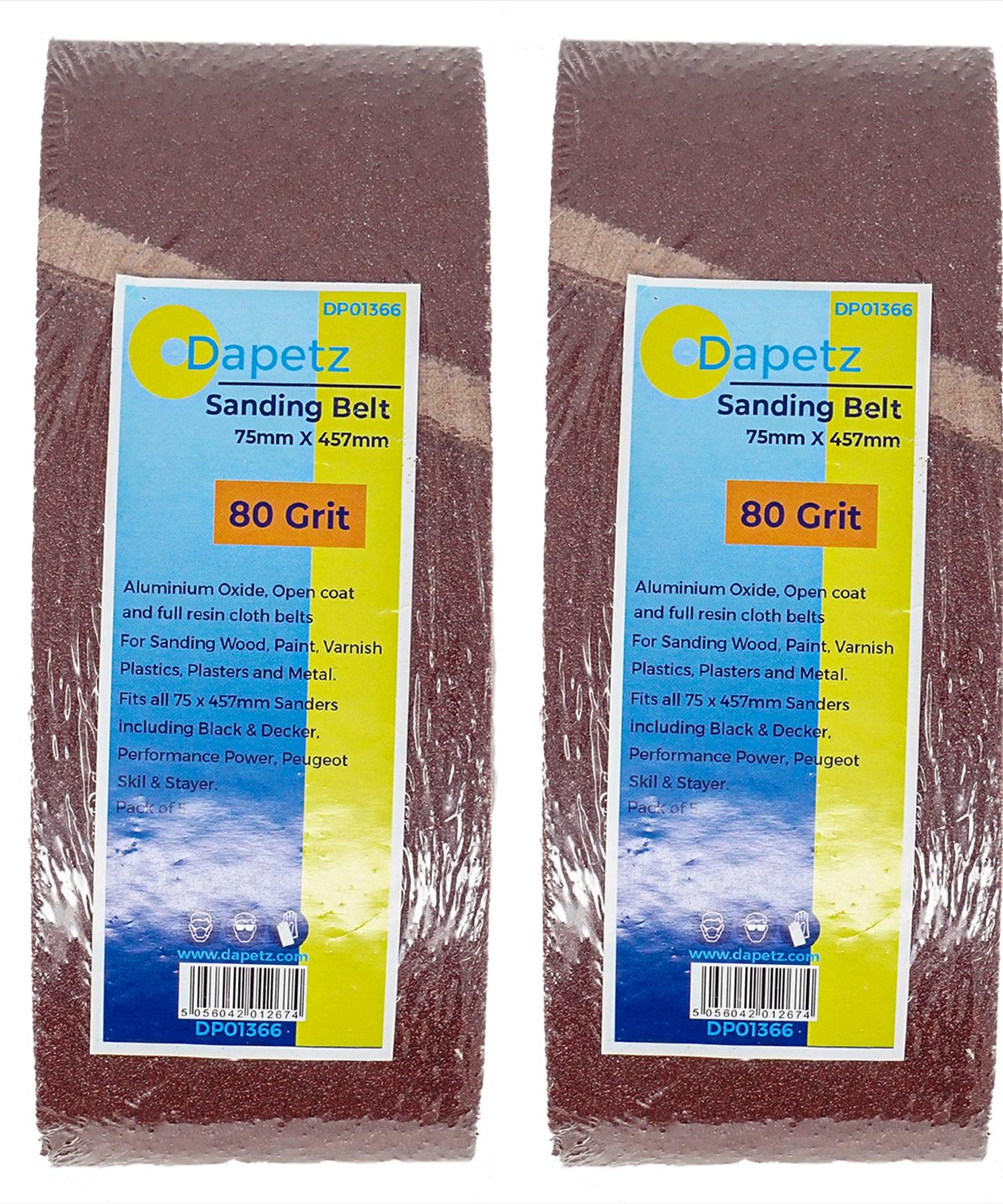 (Pack of 10) Power Tool Sander Sanding Belts 75mm X 457mm 80 Grit Medium DIY by Dapetz