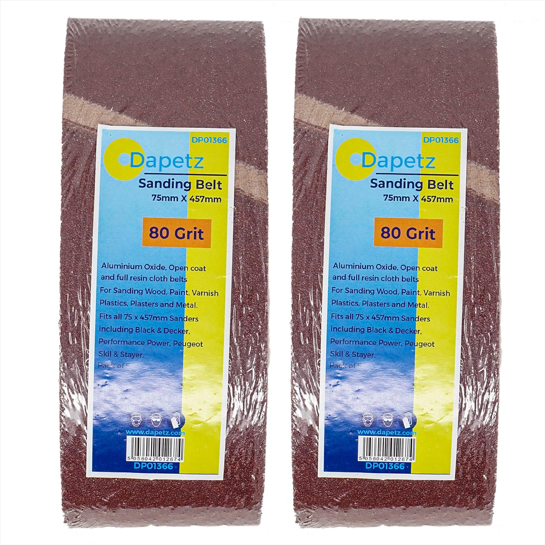 (Pack of 10) Power Tool Sander Sanding Belts 75mm X 457mm 80 Grit Medium DIY by Dapetz