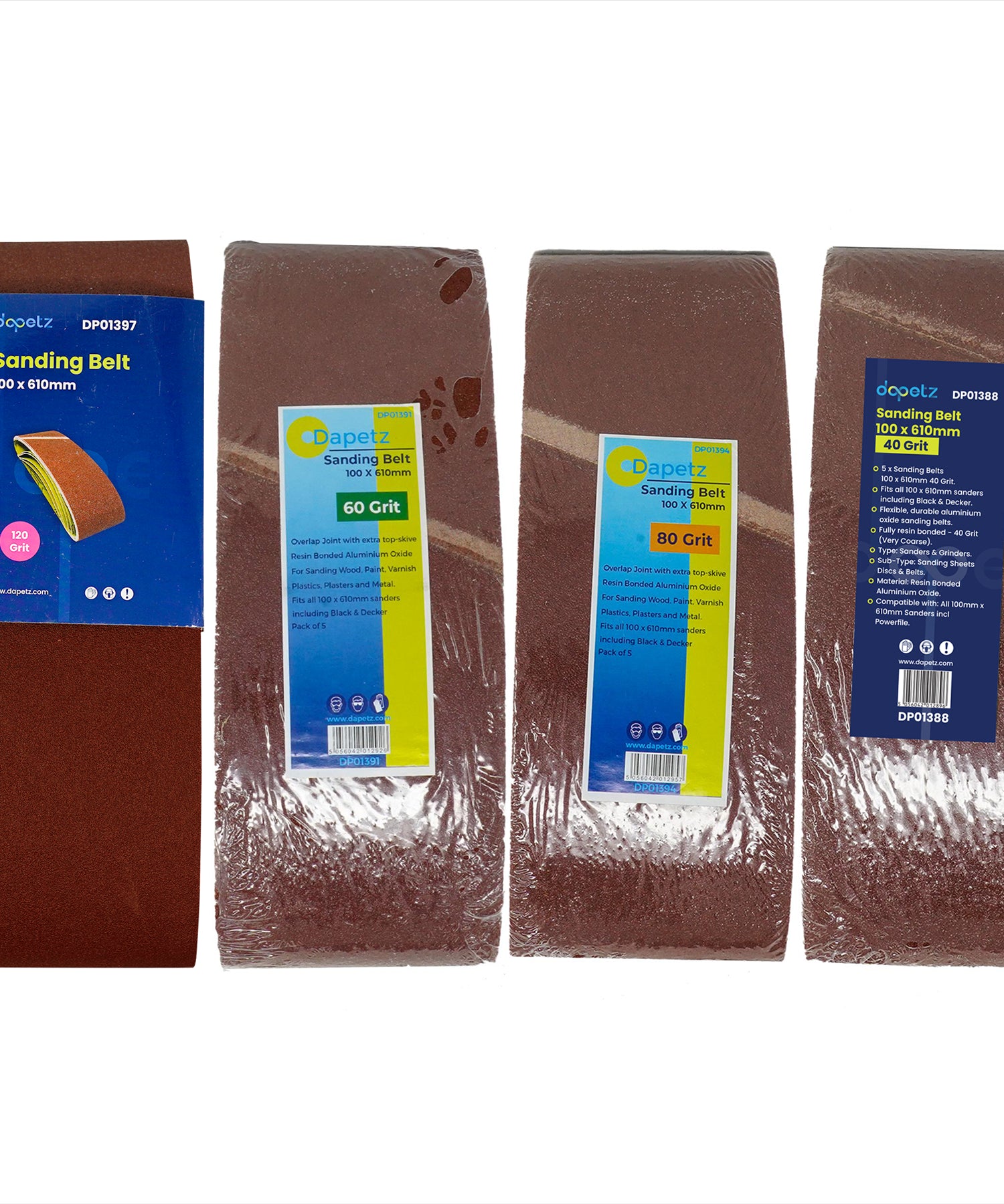 20 Mixed Grade Sanding Belts 610mm x 100mm (40, 60, 80, 120 Grit) By Dapetz By Dapetz