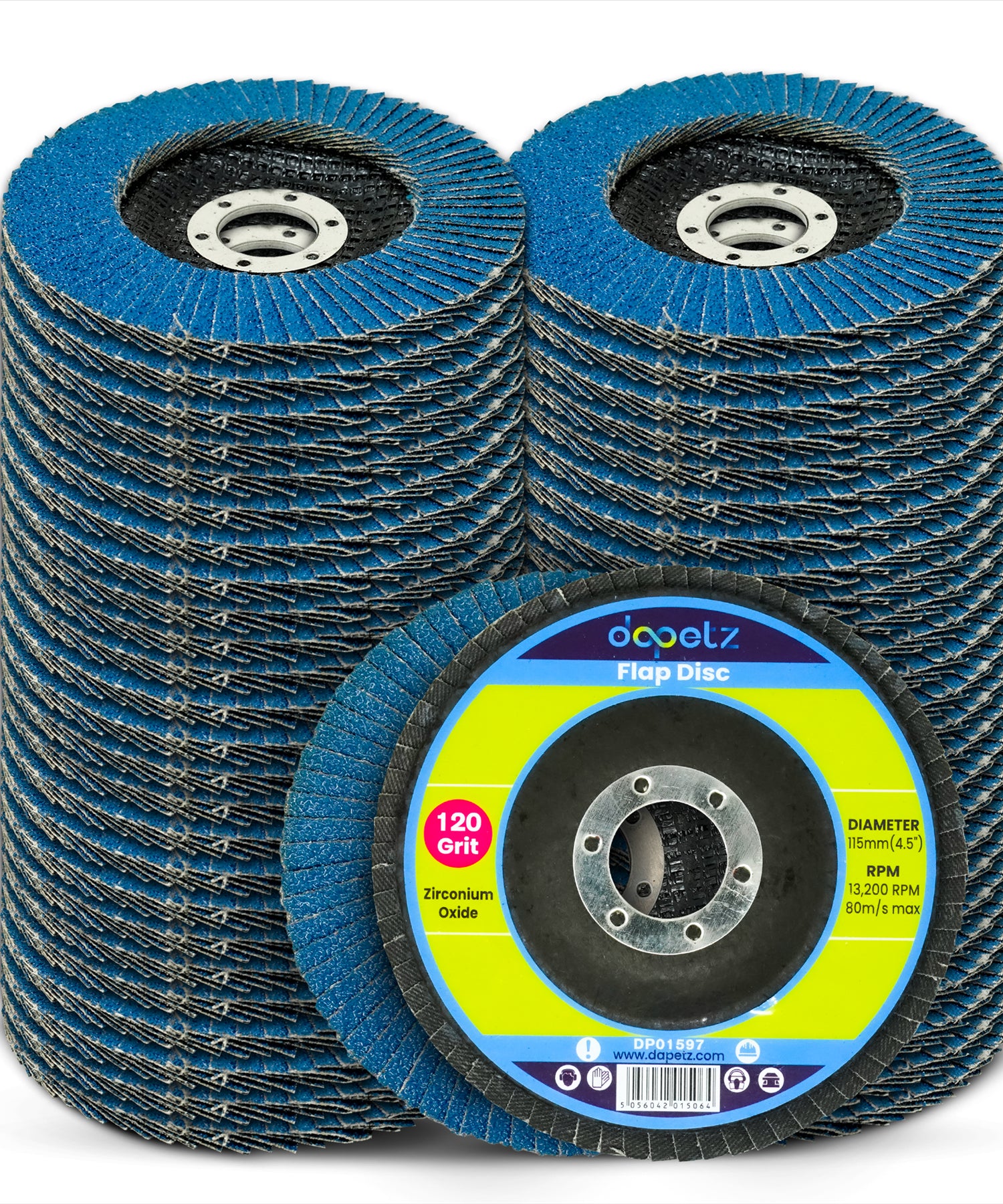 50PCS Flap Discs 115mm Sanding 120 Grit Grinding Wheels Disc 4.5" Zirconium Oxide By Dapetz