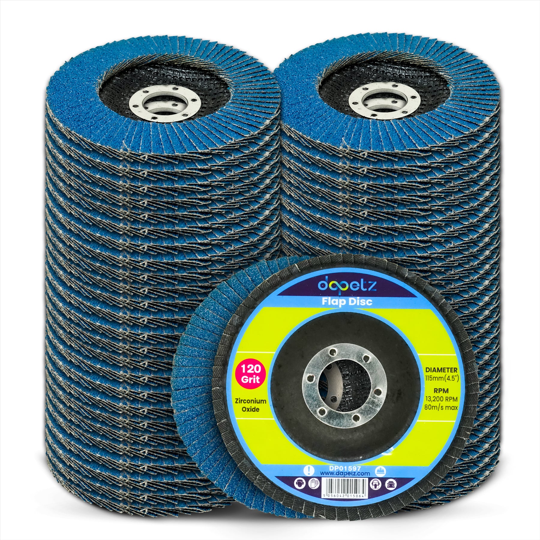 50PCS Flap Discs 115mm Sanding 120 Grit Grinding Wheels Disc 4.5" Zirconium Oxide By Dapetz
