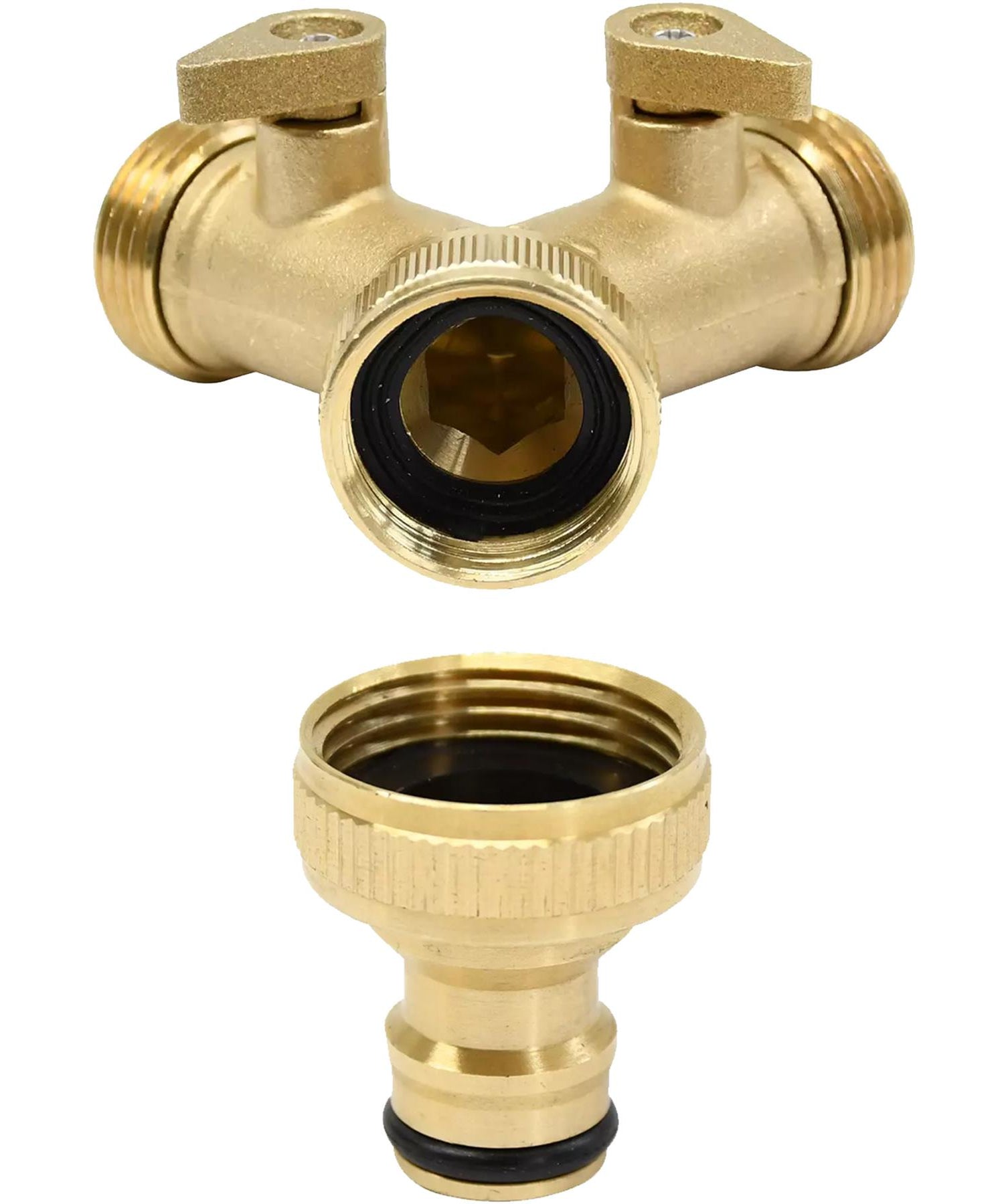 Hose Pipe Valve Splitter Connector Adaptor Brass 2 Quick Connector Set By Dapetz