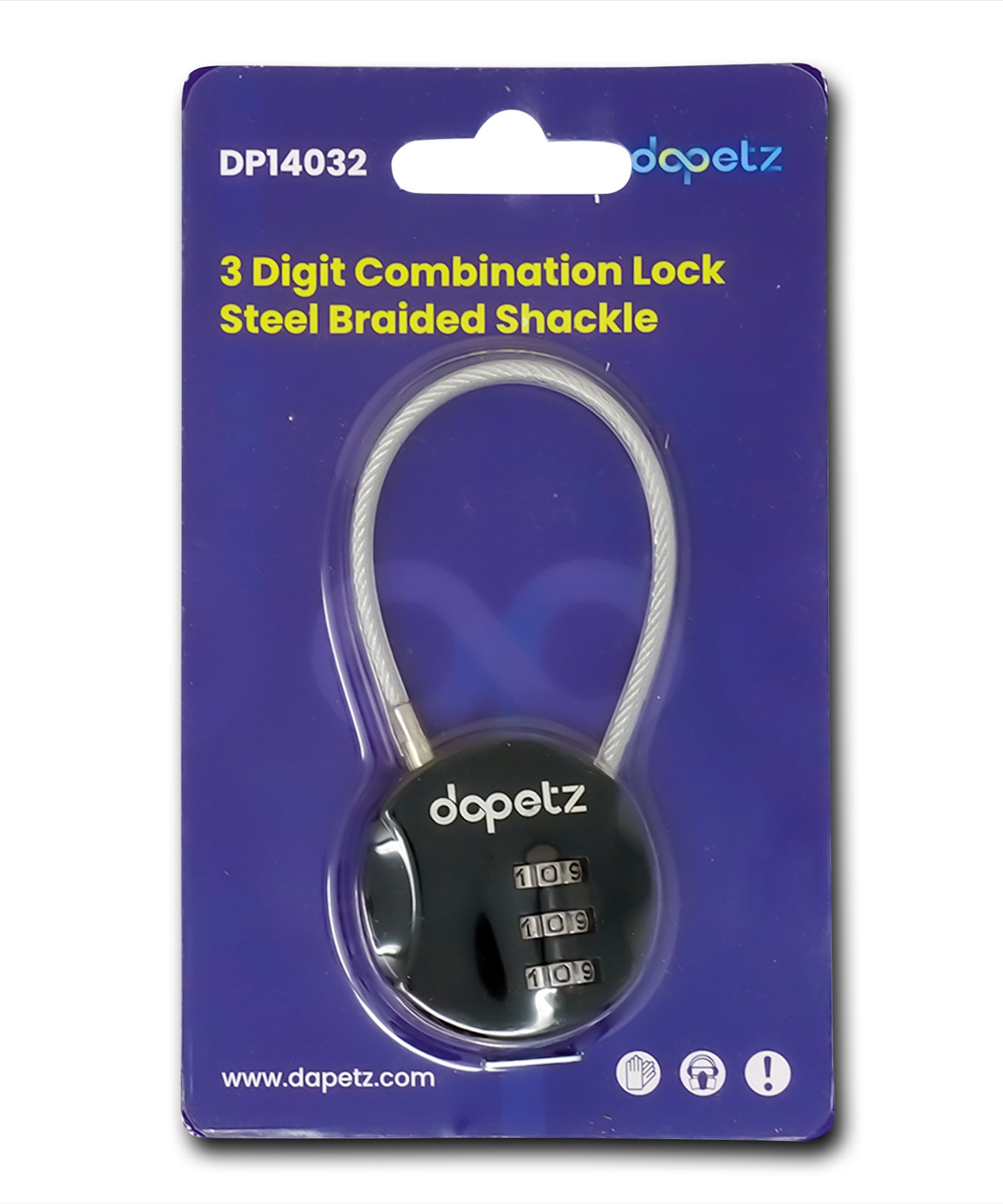 3-Digit Combination Lock | Bag, Backpack, Travel, Cycle Security Wire Padlock by Dapetz