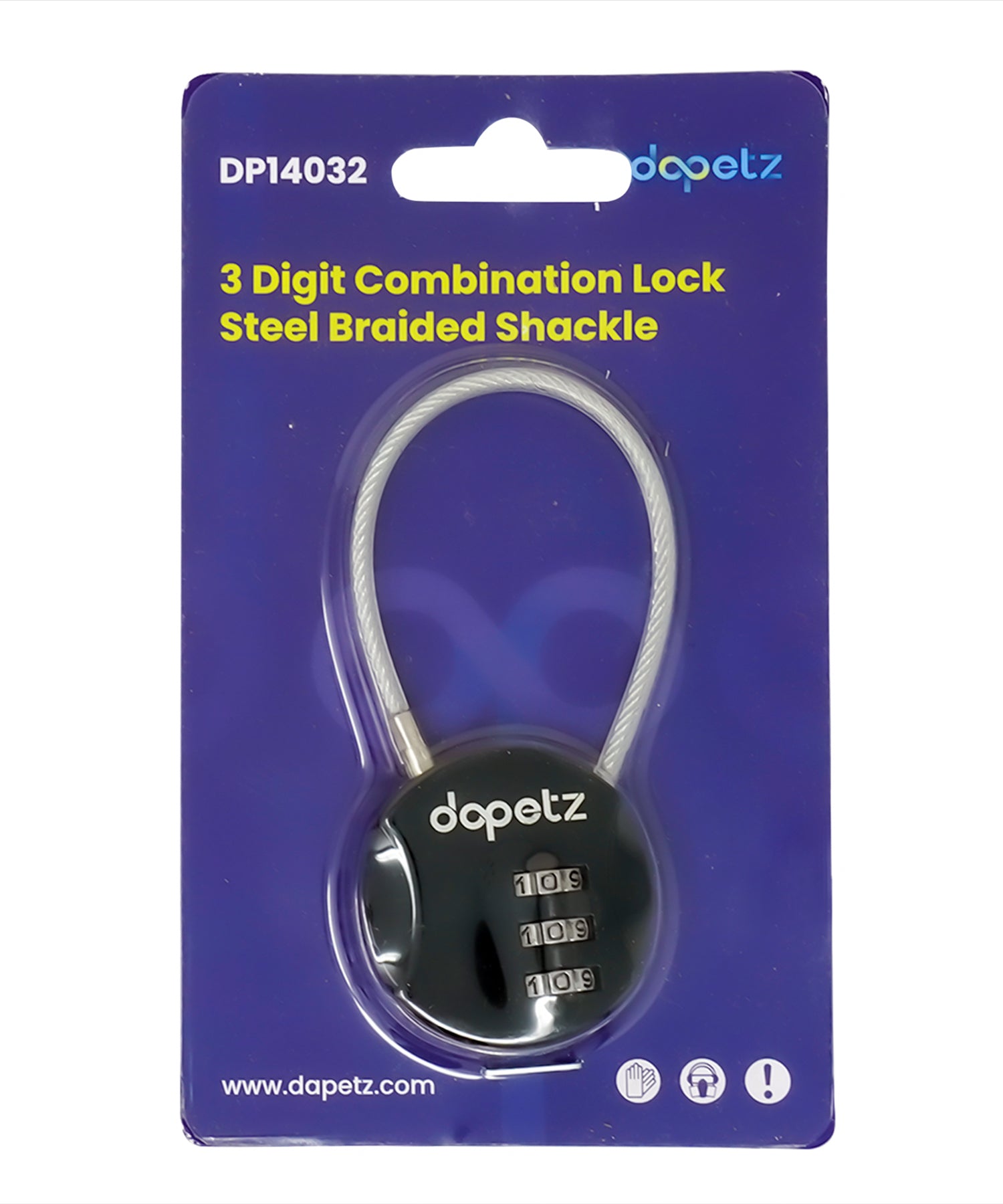 3-Digit Combination Lock | Bag, Backpack, Travel, Cycle Security Wire Padlock by Dapetz