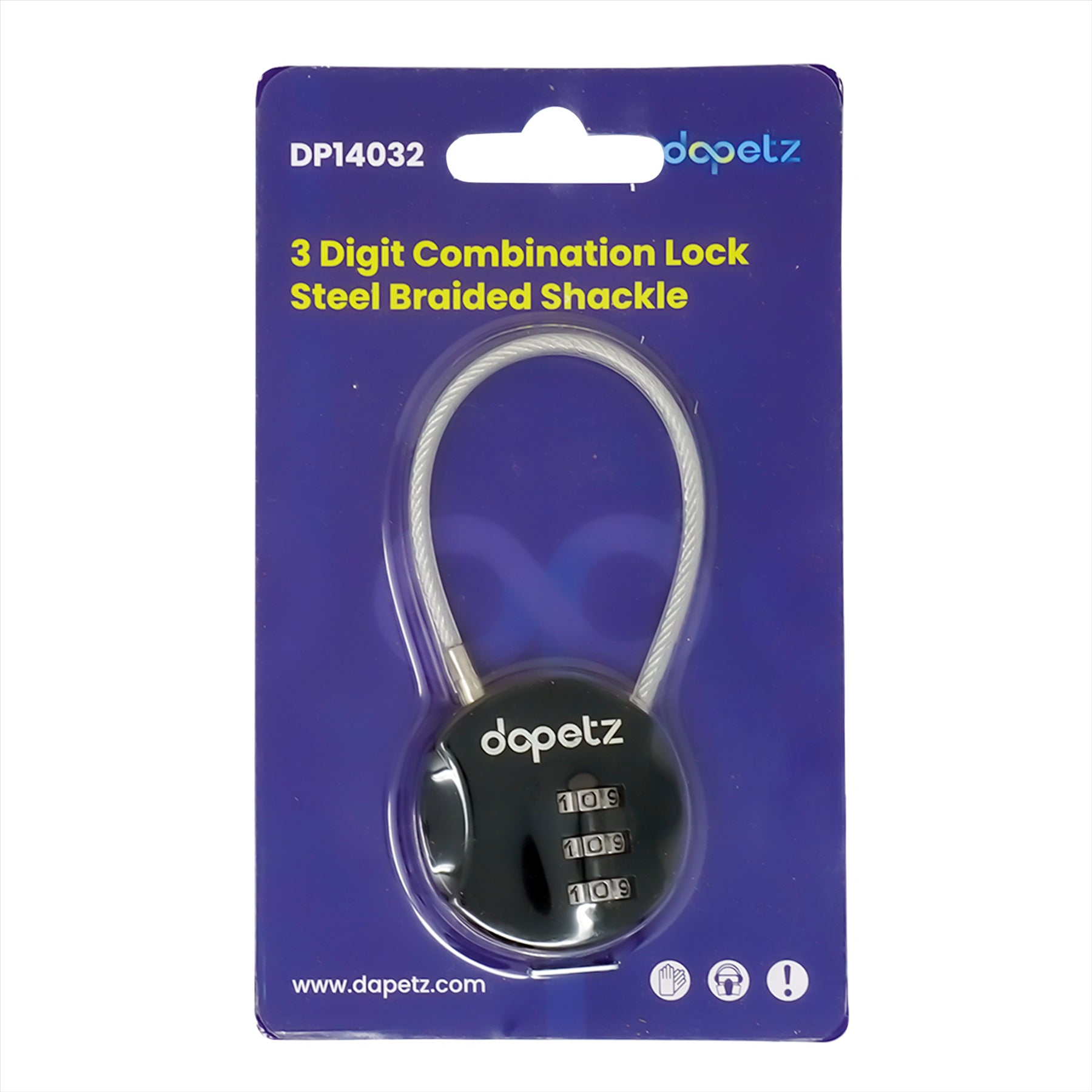 3-Digit Combination Lock | Bag, Backpack, Travel, Cycle Security Wire Padlock by Dapetz