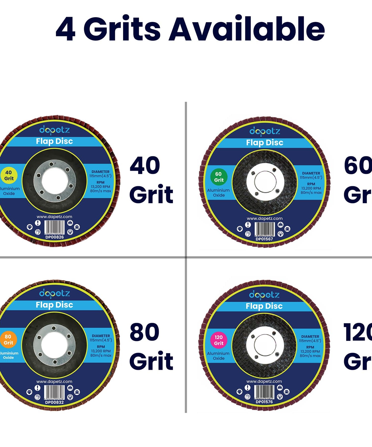 4x Flap Discs 115mm Sanding 40/60/80/120 Grit Grinding Wheels Discs 4.5" Aluminium Oxide Angle Wheel For Bosch By Dapetz