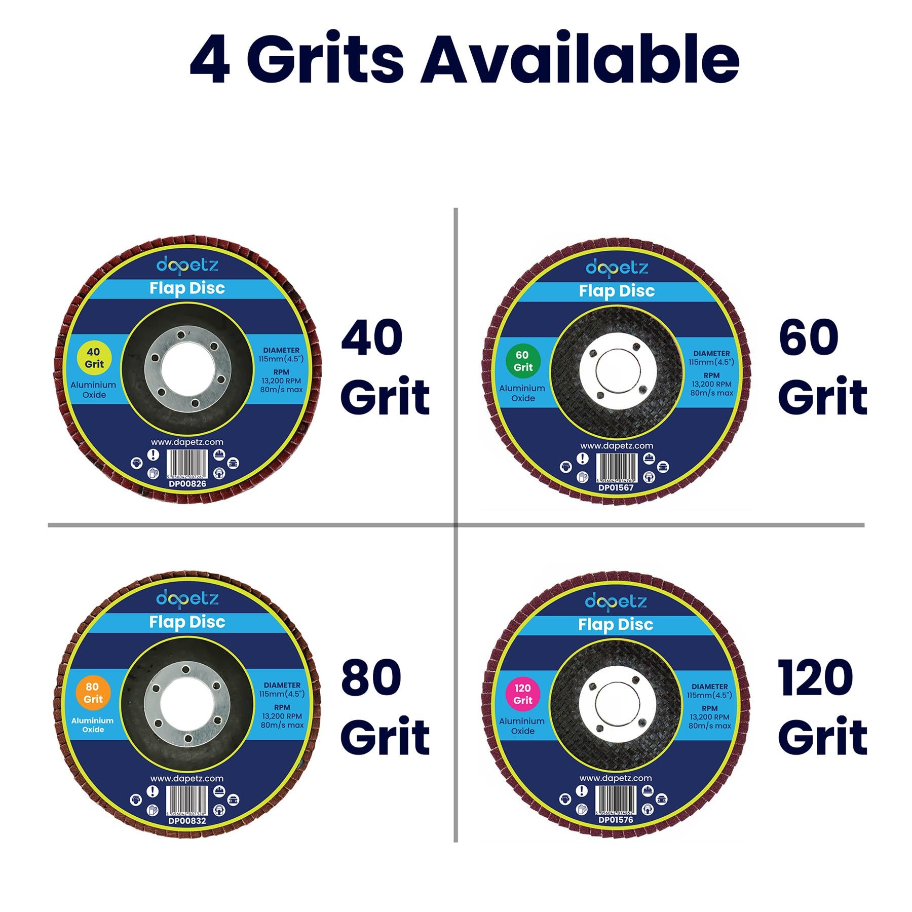 4x Flap Discs 115mm Sanding 40/60/80/120 Grit Grinding Wheels Discs 4.5" Aluminium Oxide Angle Wheel For Bosch By Dapetz