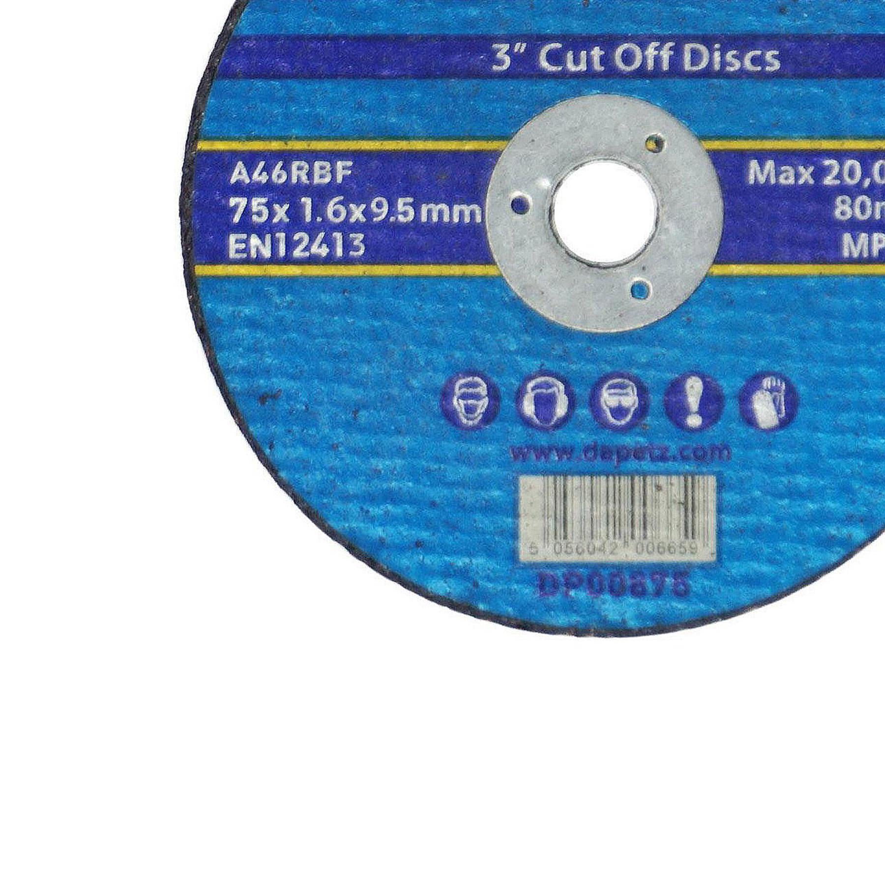 Metal Cutting Cut Off Discs 9.5mm Bore High Quality 10 Pack 75mm X 1.6mm By Dapetz